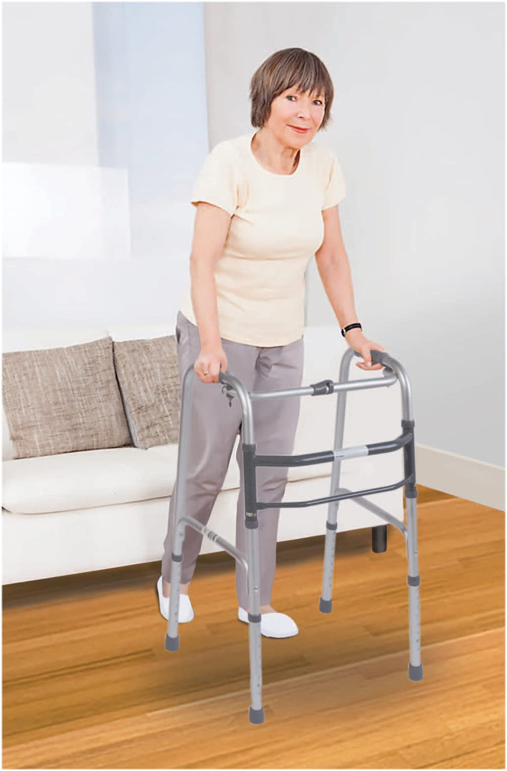 Aidapt Folding Aluminium Walking Frame - Adjustable Height, Lightweight, Fast Fold, Anti-Slip Ferrule Feet Mobility Aid - Very Good