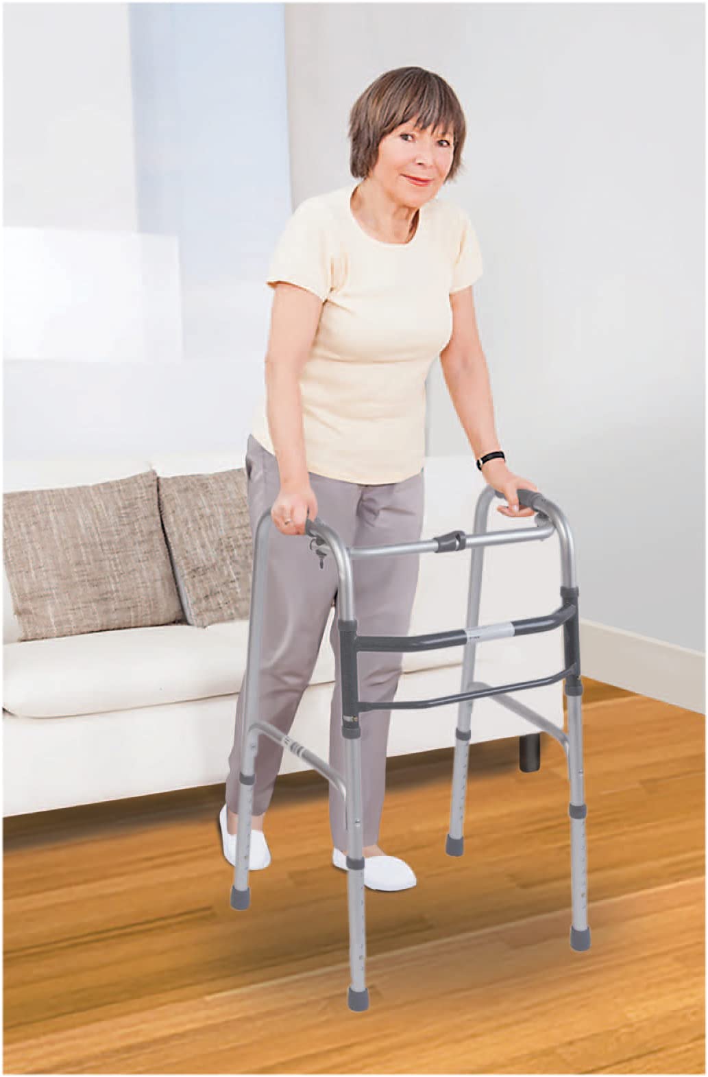 Aidapt Folding Aluminium Walking Frame - Adjustable Height, Lightweight, Fast Fold, Anti-Slip Ferrule Feet Mobility Aid - Very Good