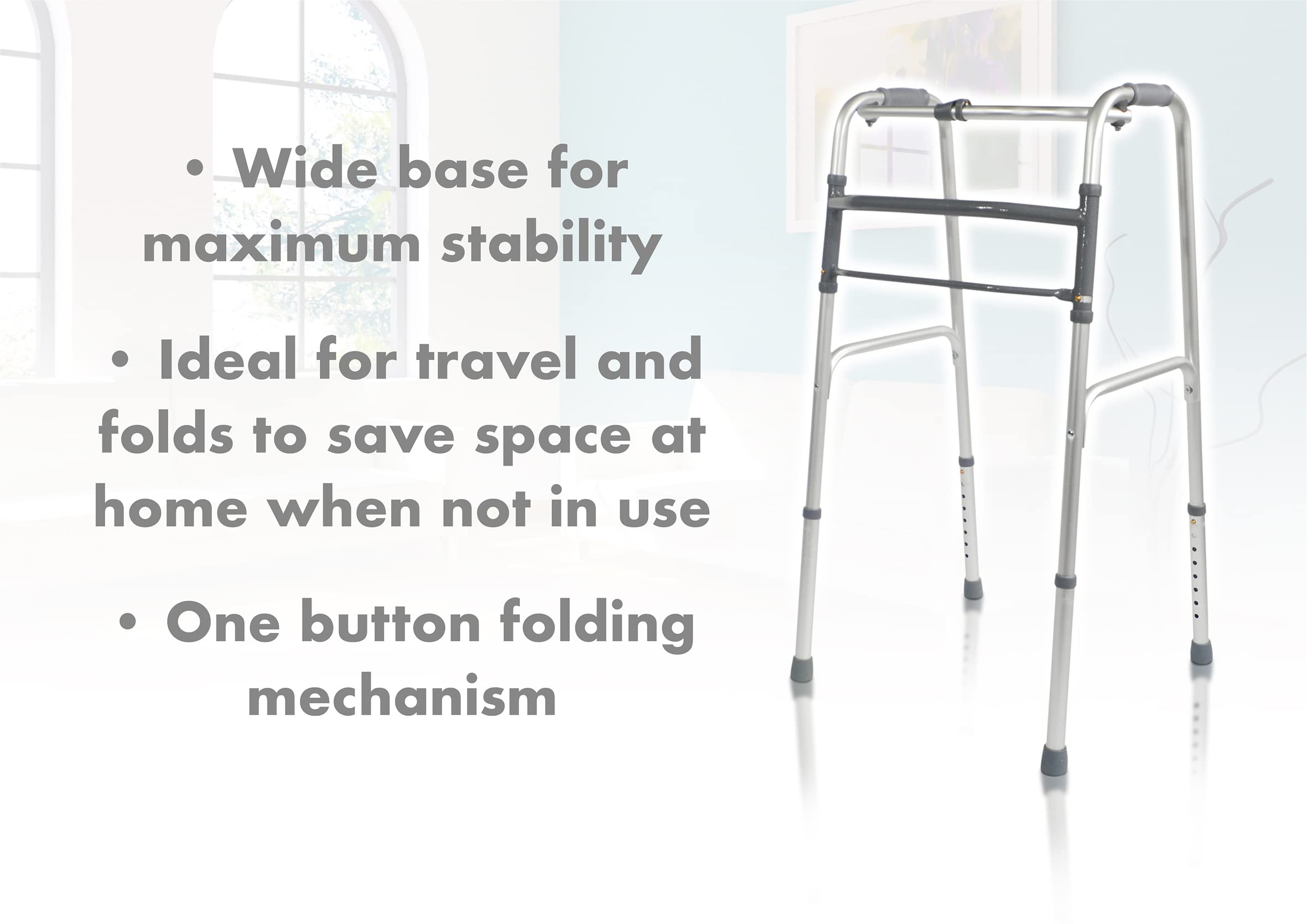 Aidapt Folding Aluminium Walking Frame - Adjustable Height, Lightweight, Fast Fold, Anti-Slip Ferrule Feet Mobility Aid - Very Good