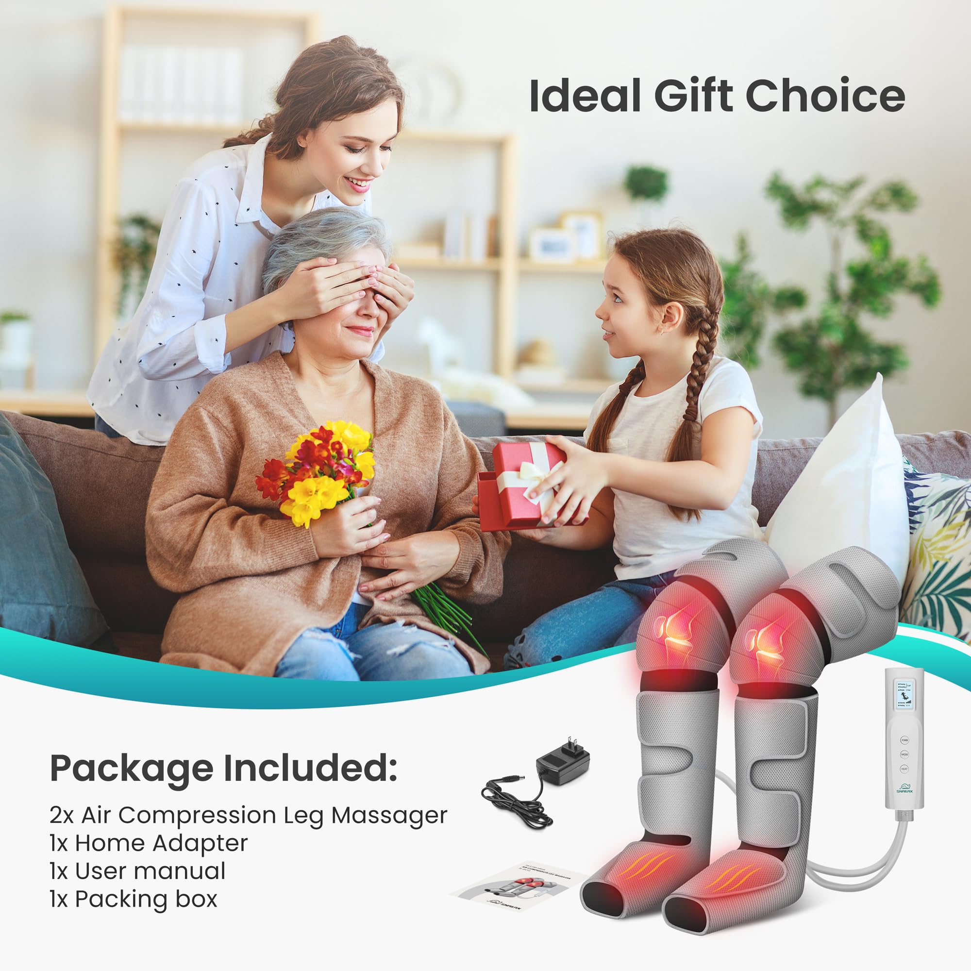 Snailax Leg Massager with Heat, Compression, Knee Massager with 3 Modes & 3 Intensities, 4D Kneading Calf Massage Machine for Most Size, Gifts for Men Women - Very Good