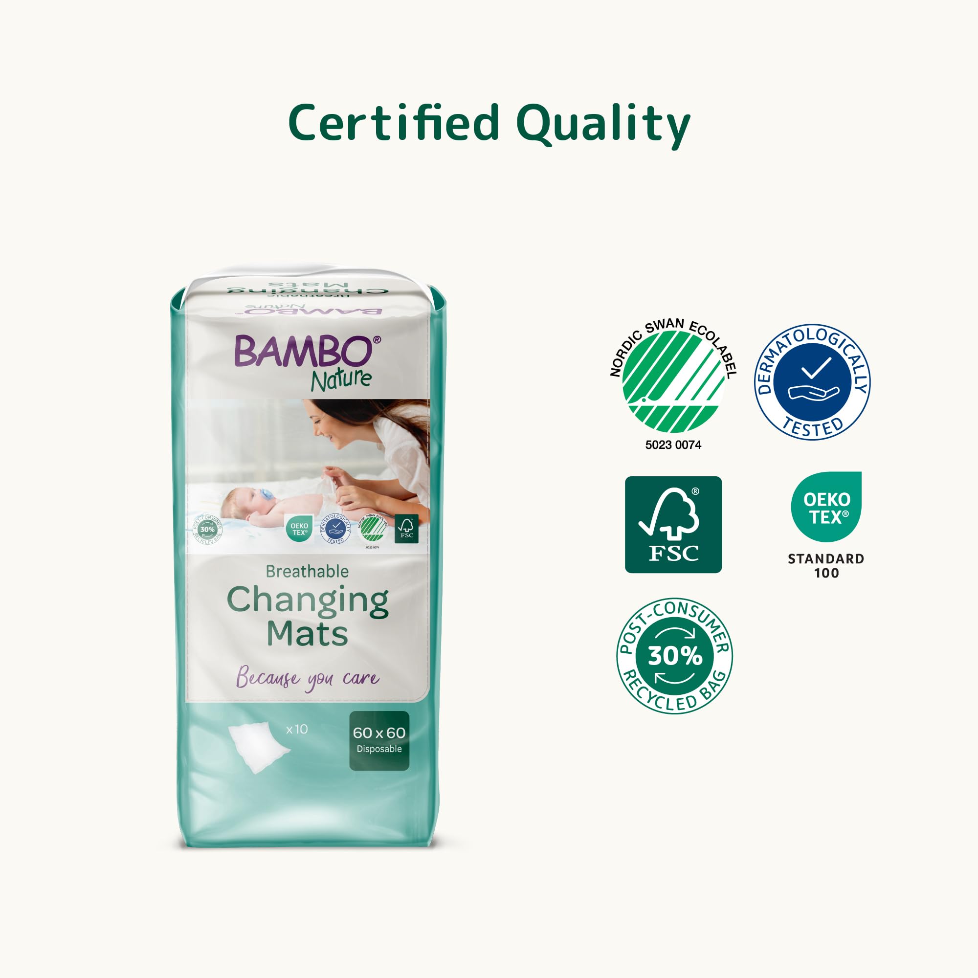Bambo Nature Disposable Changing Mats - 60x60 cm - 10 Pack - 1000ml Absorbency - Baby Nappy Pad - Damaged Box