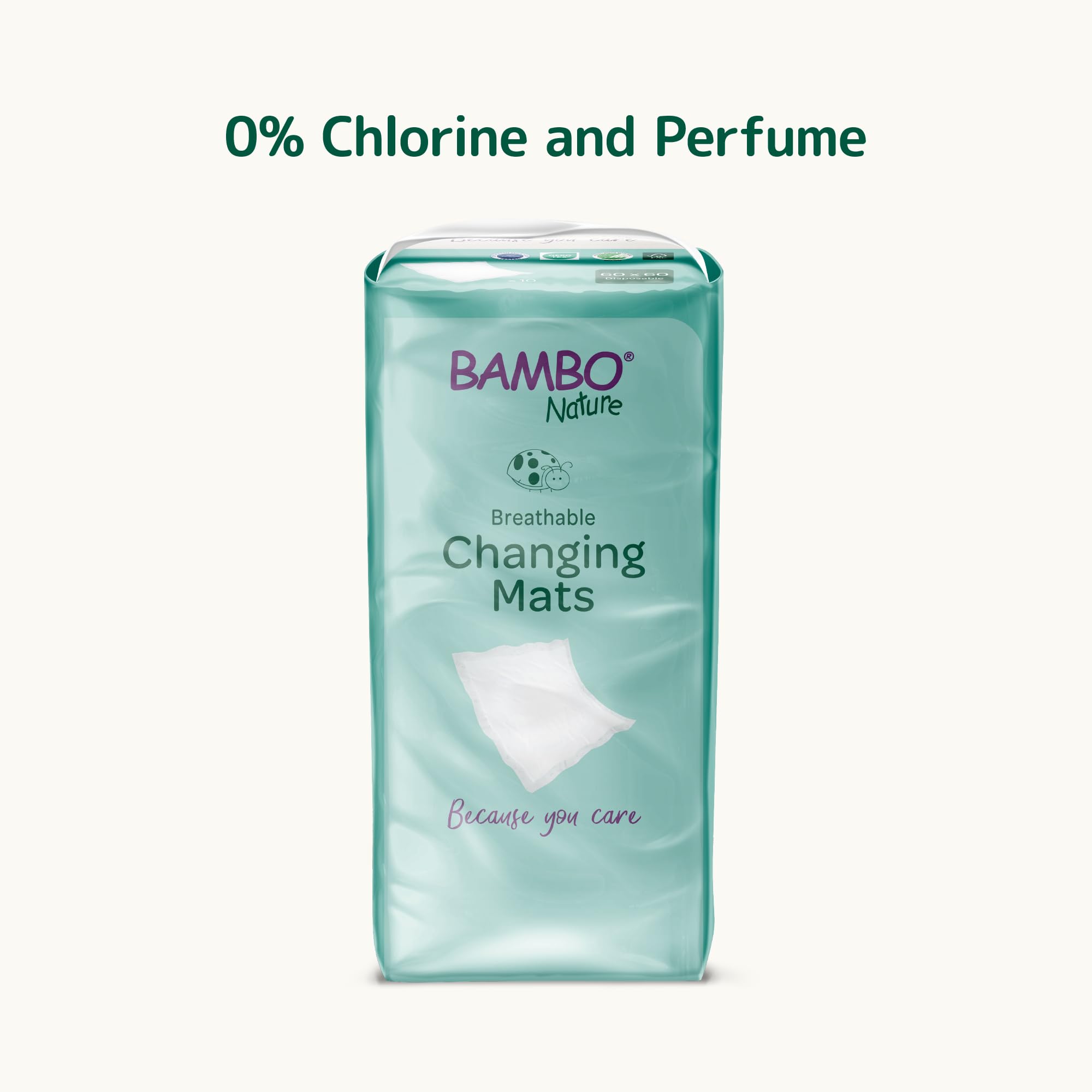 Bambo Nature Disposable Changing Mats - 60x60 cm - 10 Pack - 1000ml Absorbency - Baby Nappy Pad - Damaged Box