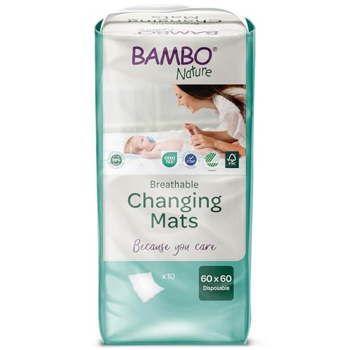 Bambo Nature Disposable Changing Mats - 60x60 cm - 10 Pack - 1000ml Absorbency - Baby Nappy Pad - Damaged Box