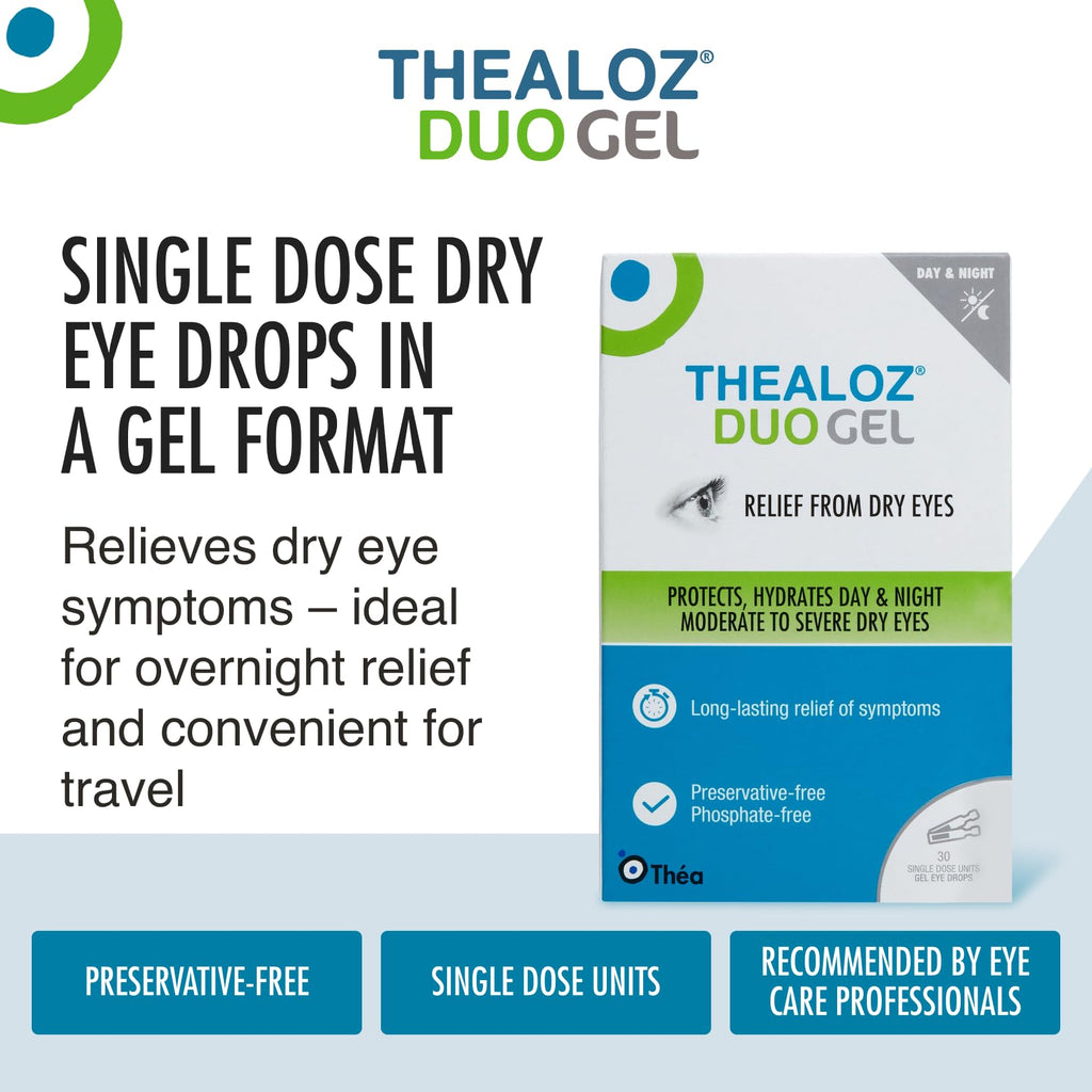 Thealoz Duo Gel - Dry Eye Relief - Preservative-Free - 90 Single Doses - Eye Drops - Lubricating Gel - Damaged Box - BBE 07/2028