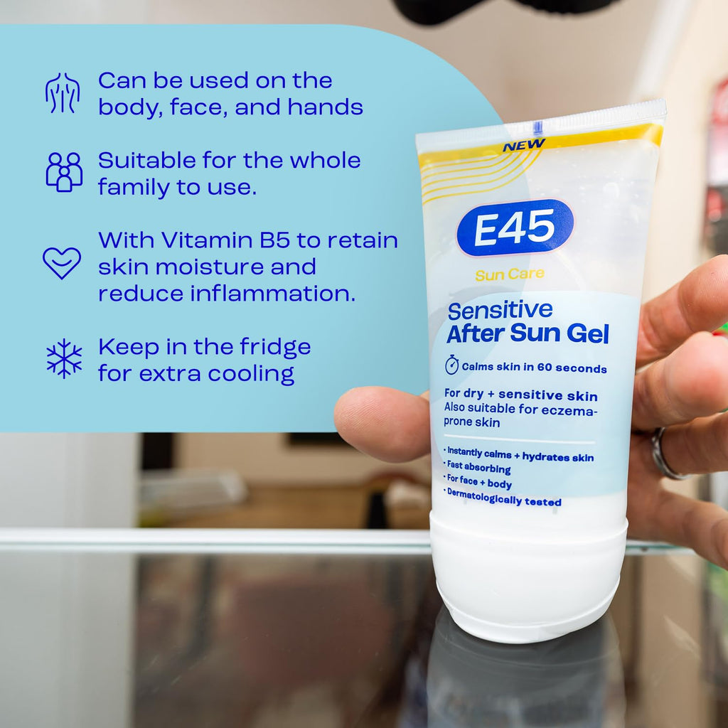 E45 Cooling Sensitive After Sun Gel - Face & Body - Dermatologically Tested, Fragrance-Free, 150ml - Dry, Sensitive Skin - New