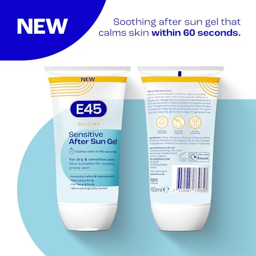 E45 Cooling Sensitive After Sun Gel - Face & Body - Dermatologically Tested, Fragrance-Free, 150ml - Dry, Sensitive Skin - New