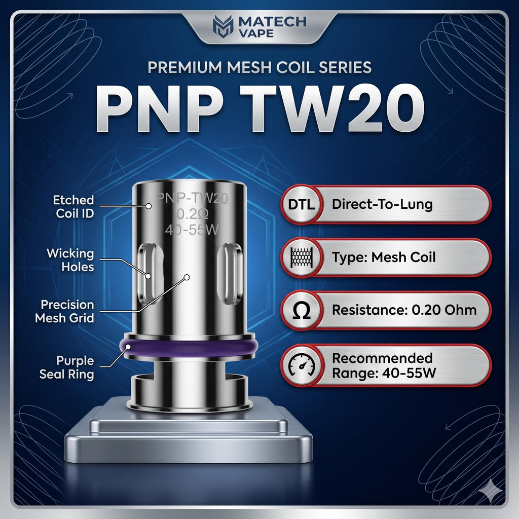 VOOPOO PnP TW20 Mesh Coils 0.2 Ohm Dual-In-One Vape Atomizer Heads - 5 Pack Replacement Coils - Damaged Box