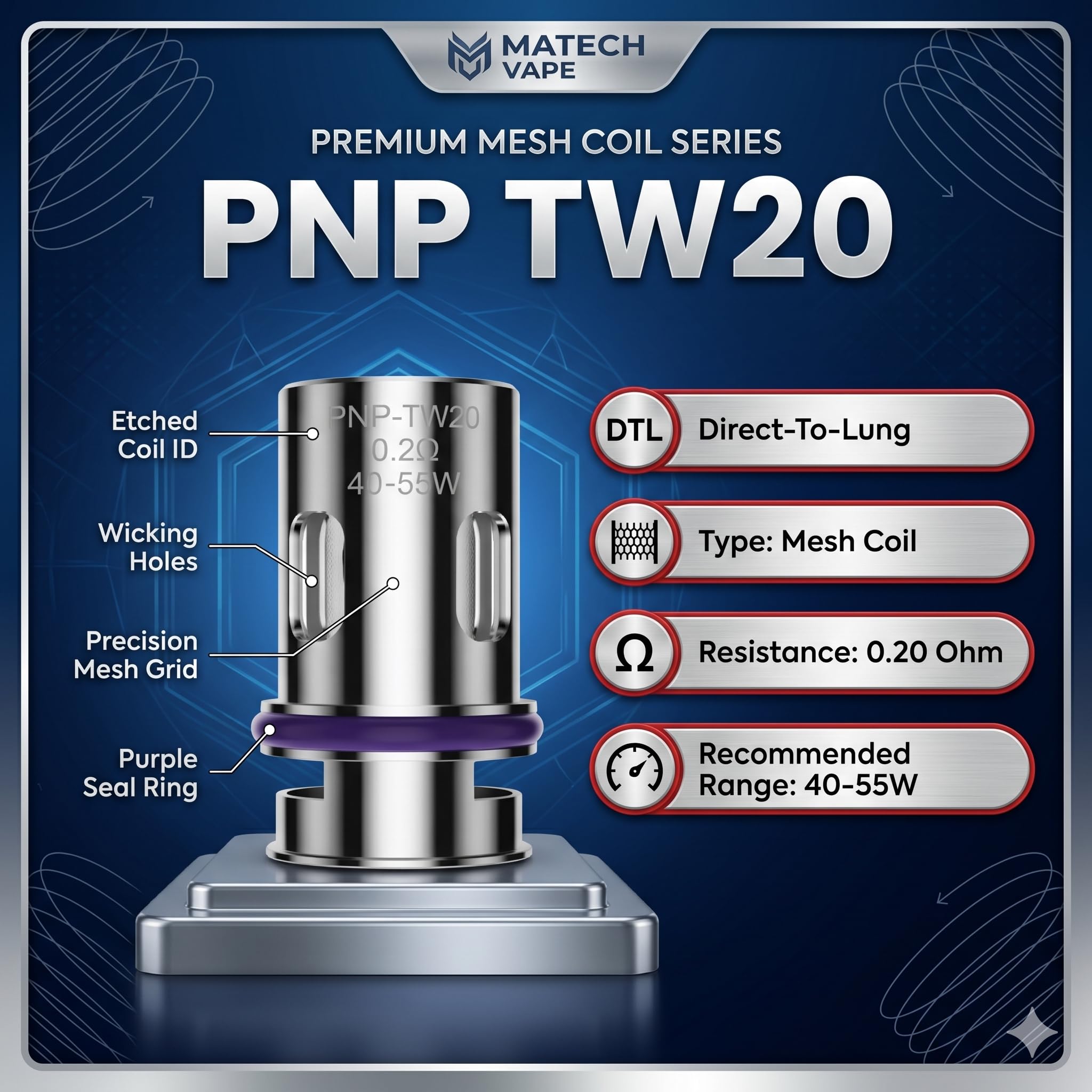 VOOPOO PnP TW20 Mesh Coils 0.2 Ohm Dual-In-One Vape Atomizer Heads - 5 Pack Replacement Coils - Damaged Box