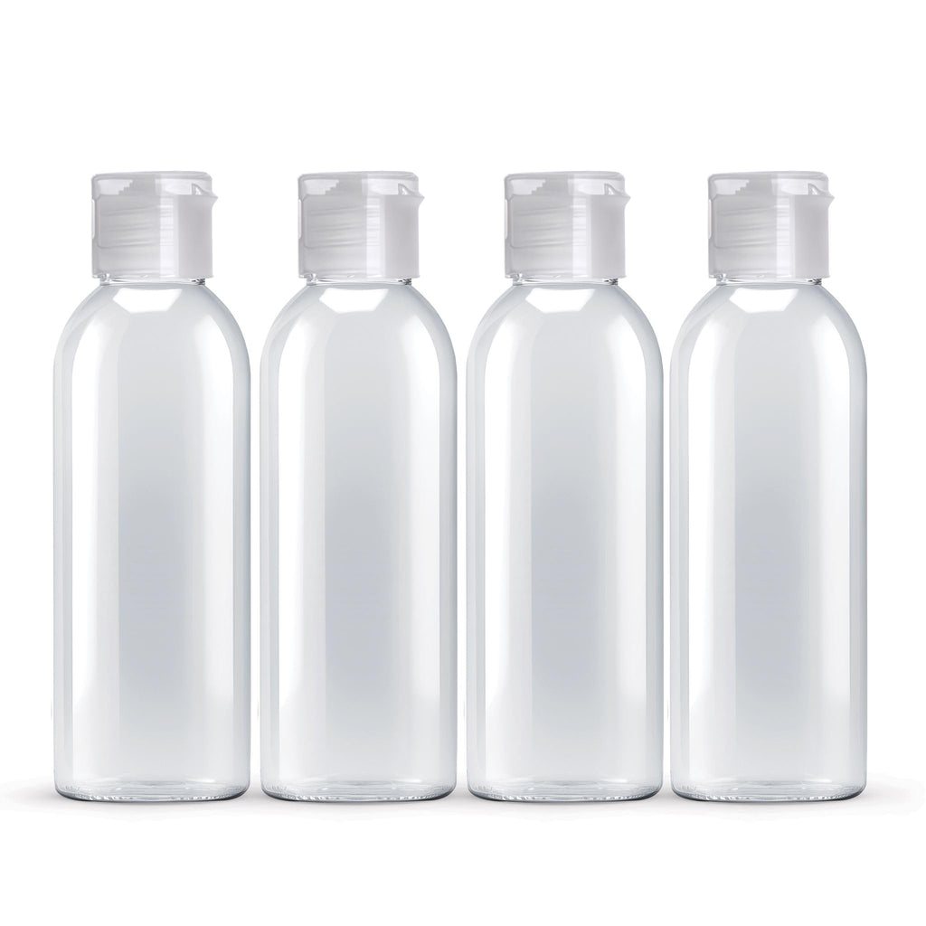 Palm Safe 4x 100ml Clear Plastic Travel Bottles - Empty Refillable Containers with Flip Cap - Leak Proof BPA Free Toiletries Storage - New