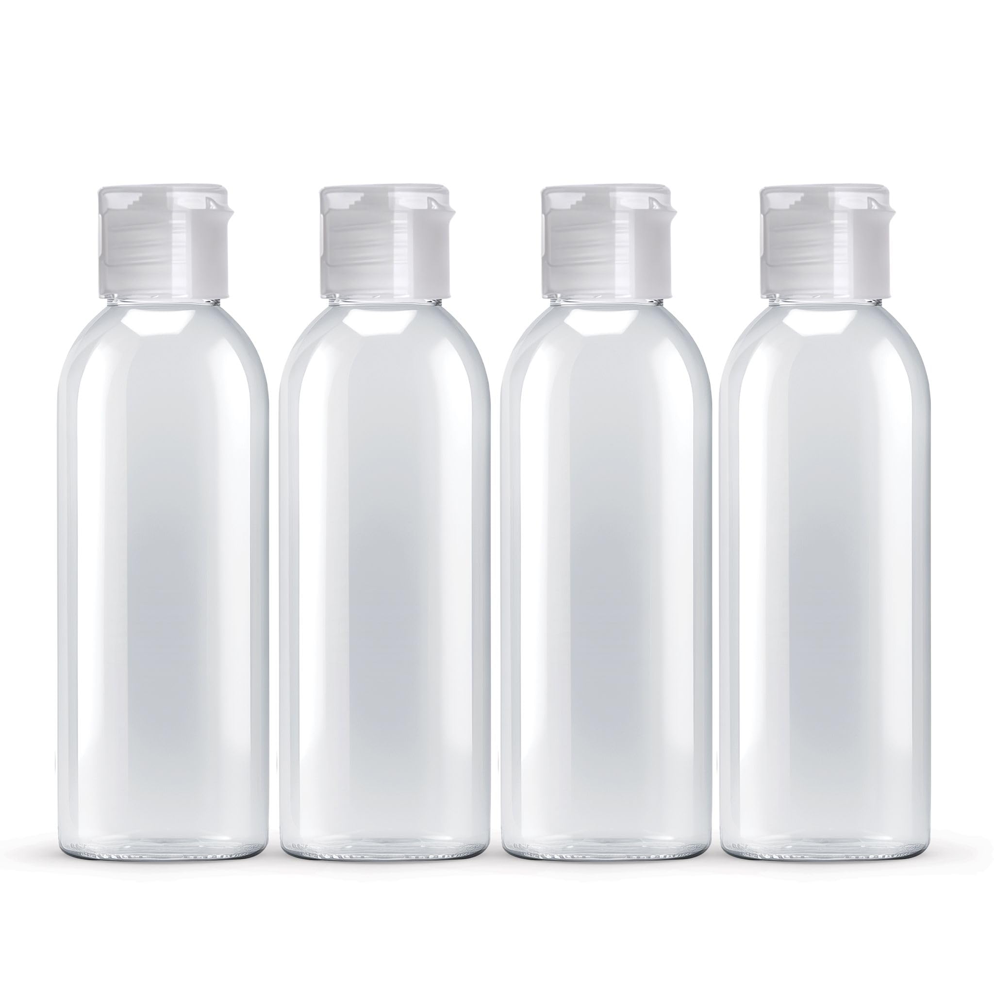 Palm Safe 4x 100ml Clear Plastic Travel Bottles - Empty Refillable Containers with Flip Cap - Leak Proof BPA Free Toiletries Storage - New