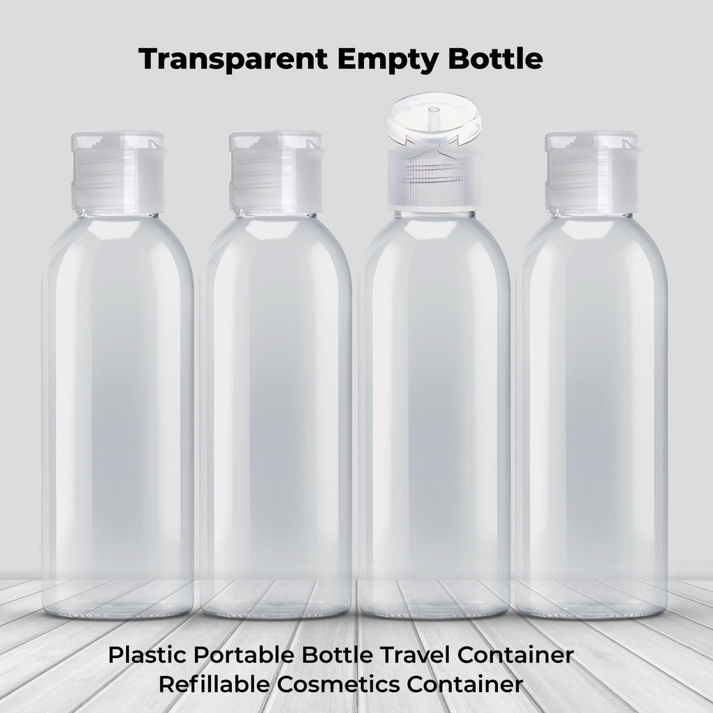 Palm Safe 4x 100ml Clear Plastic Travel Bottles - Empty Refillable Containers with Flip Cap - Leak Proof BPA Free Toiletries Storage - New