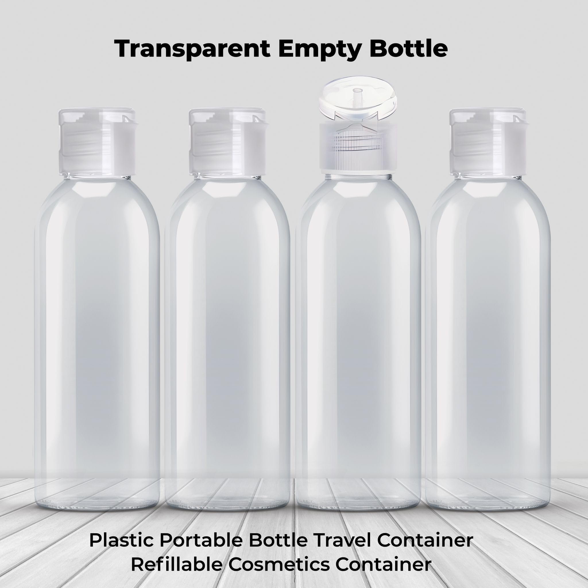 Palm Safe 4x 100ml Clear Plastic Travel Bottles - Empty Refillable Containers with Flip Cap - Leak Proof BPA Free Toiletries Storage - New
