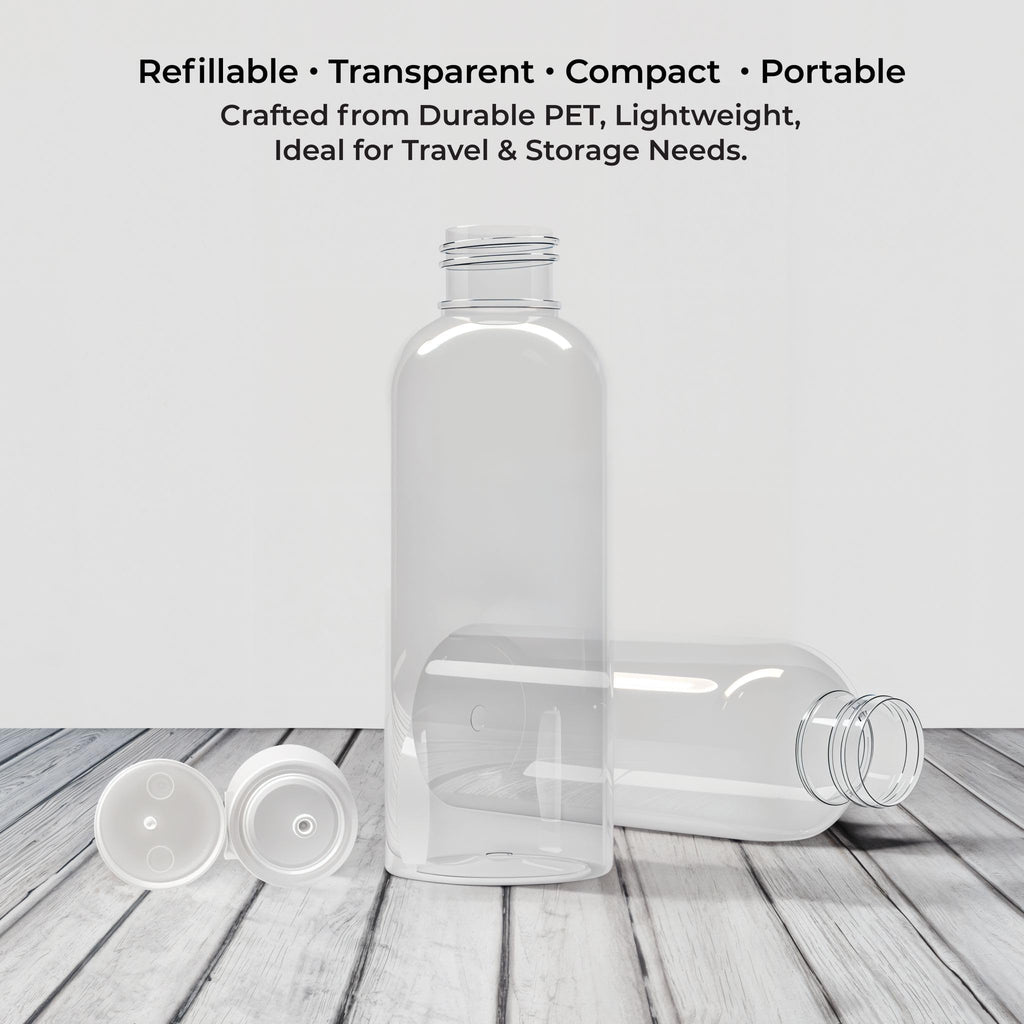 Palm Safe 4x 100ml Clear Plastic Travel Bottles - Empty Refillable Containers with Flip Cap - Leak Proof BPA Free Toiletries Storage - New