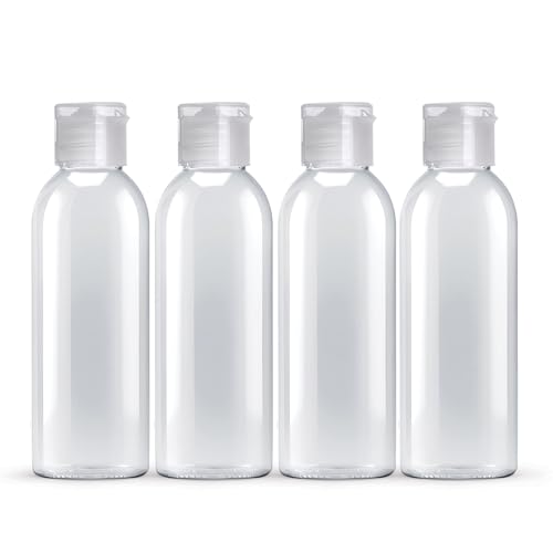 Palm Safe 4x 100ml Clear Plastic Travel Bottles - Empty Refillable Containers with Flip Cap - Leak Proof BPA Free Toiletries Storage - New