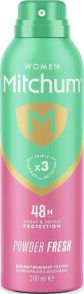 Mitchum Women Triple Odor Defense 48HR Protection Deodorant Spray & Antiperspirant (200ml), Powder Fresh - New