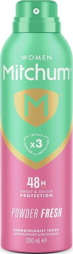 Mitchum Women Triple Odor Defense 48HR Protection Deodorant Spray & Antiperspirant (200ml), Powder Fresh - New