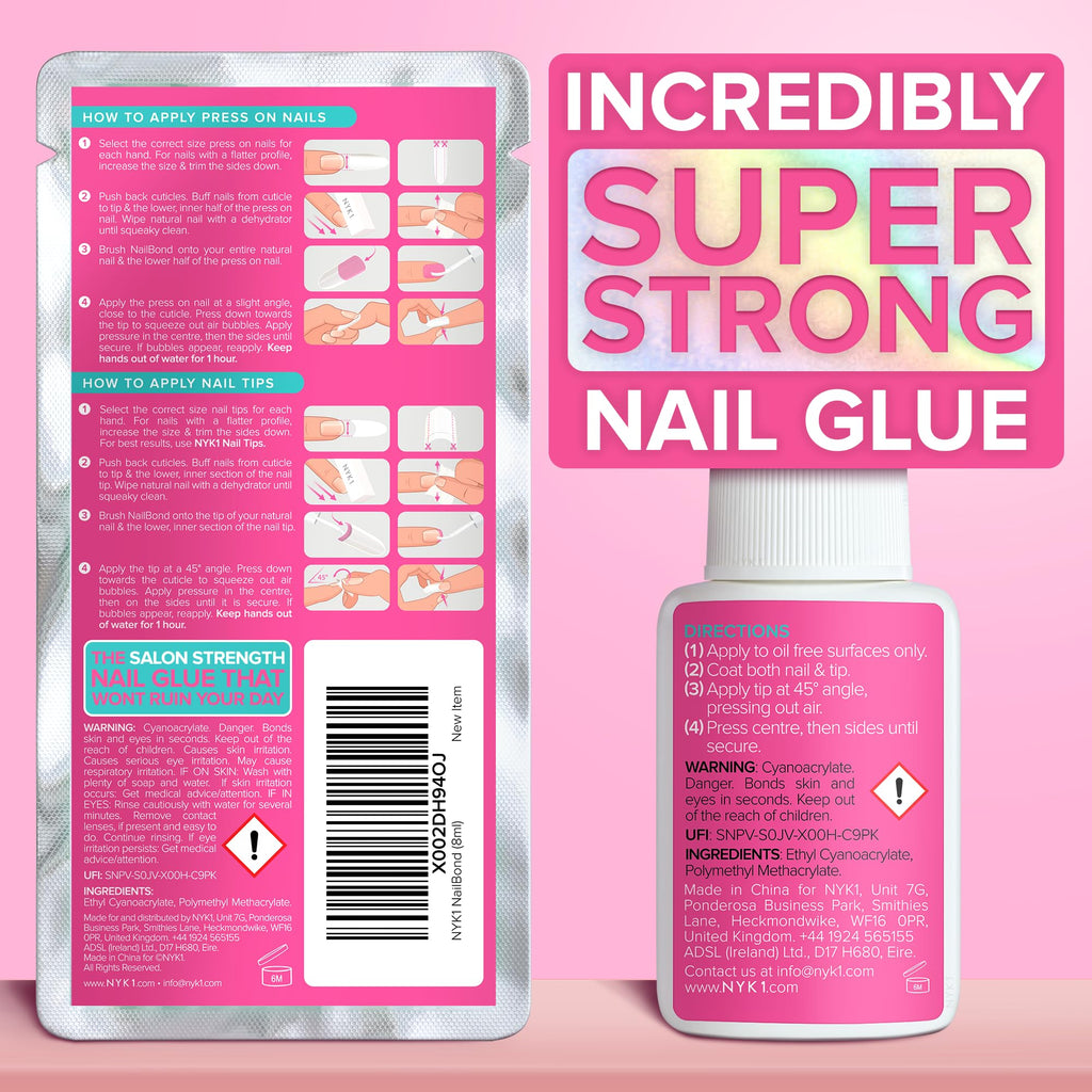 NYK1 Super Strong Nail Glue for Press Ons, Nail Tips & False Nails | 8ml - Damaged Box
