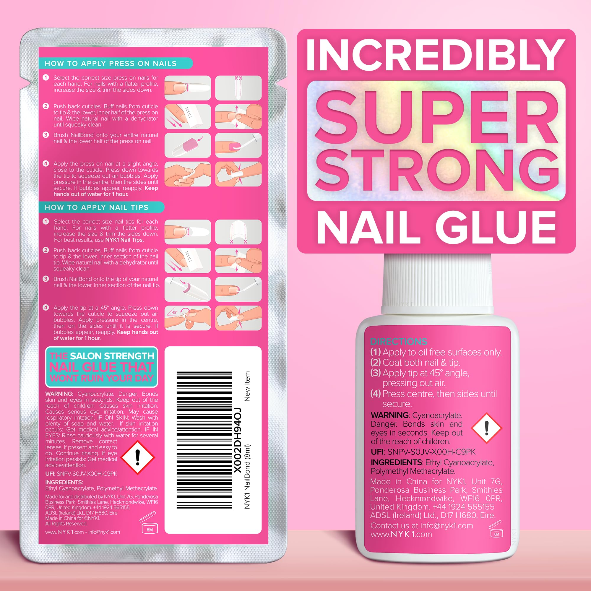 NYK1 Super Strong Nail Glue for Press Ons, Nail Tips & False Nails | 8ml - Damaged Box