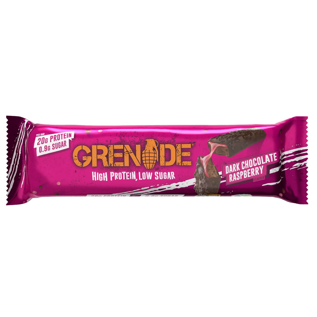 Grenade Dark Chocolate Raspberry Protein Bars - 12 x 60g High Protein Snack Bar Multipack - Damaged Box - BBE 03/2027