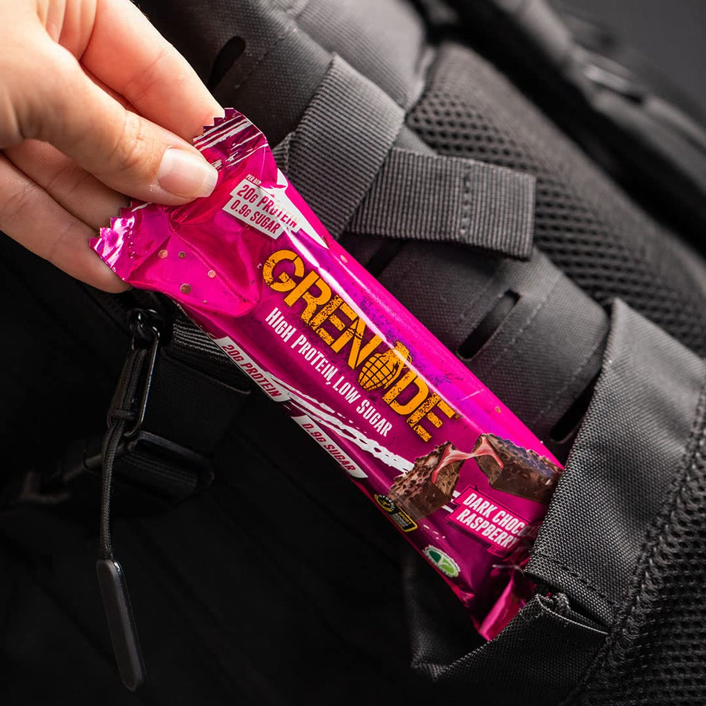 Grenade Dark Chocolate Raspberry Protein Bars - 12 x 60g High Protein Snack Bar Multipack - Damaged Box - BBE 03/2027