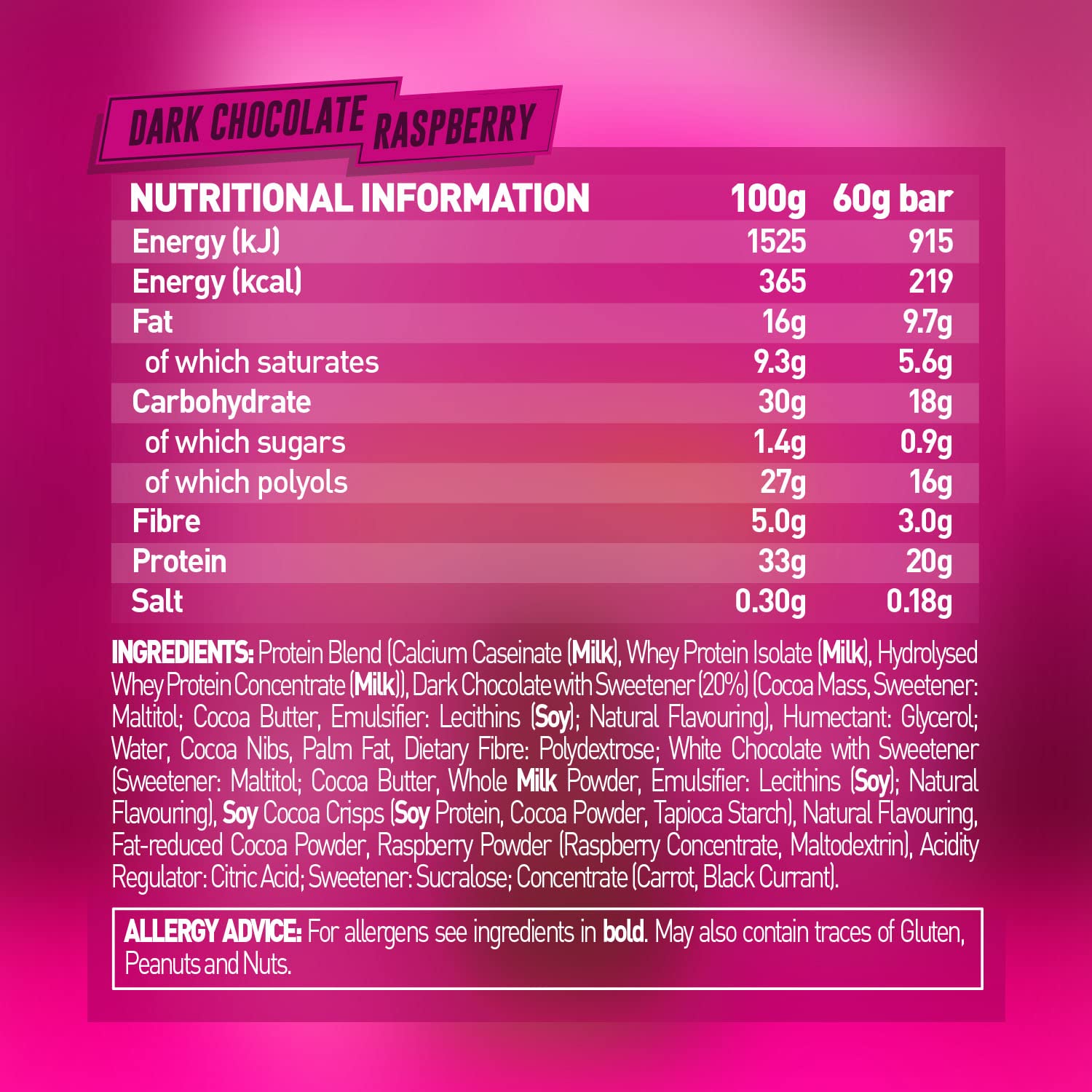 Grenade Dark Chocolate Raspberry Protein Bars - 12 x 60g High Protein Snack Bar Multipack - Damaged Box - BBE 03/2027
