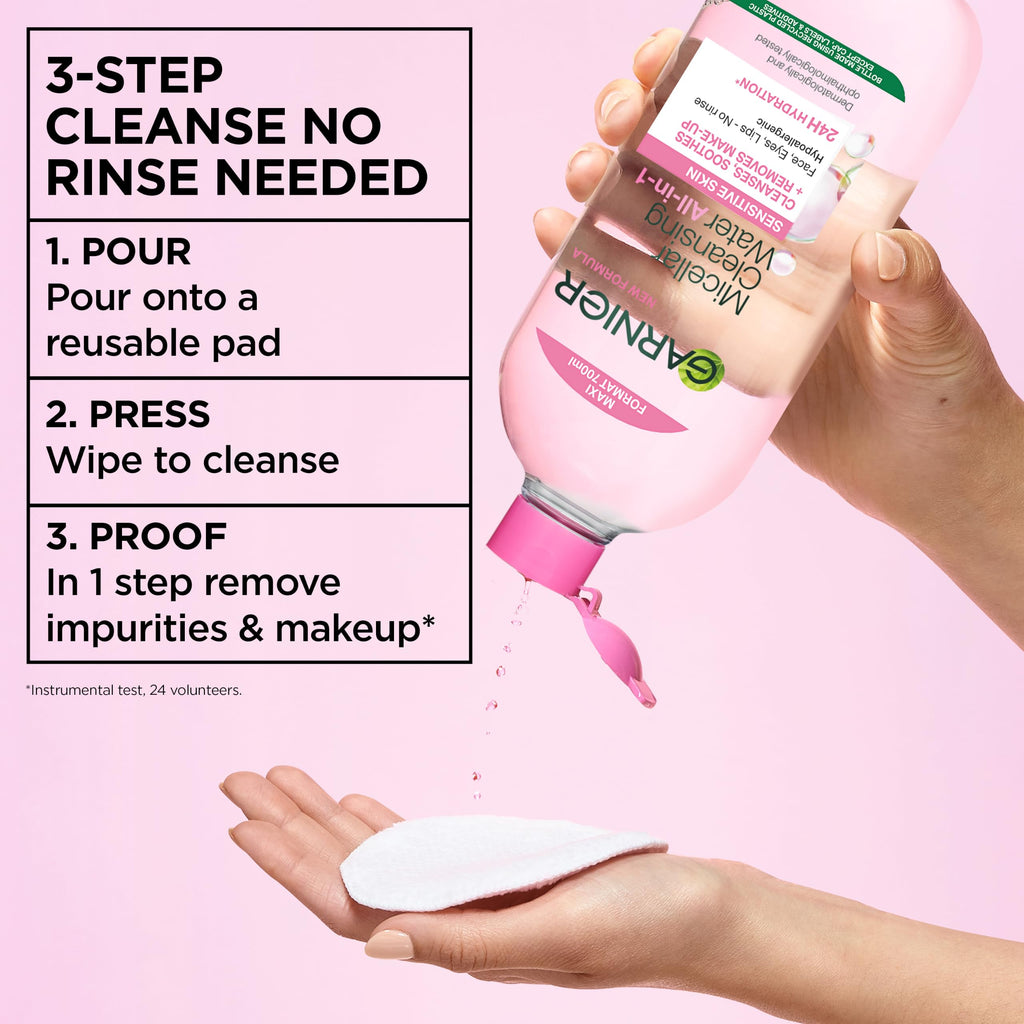 Garnier Micellar Water 700ml - All-in-One Face Cleanser Makeup Remover - Sensitive Skin - New