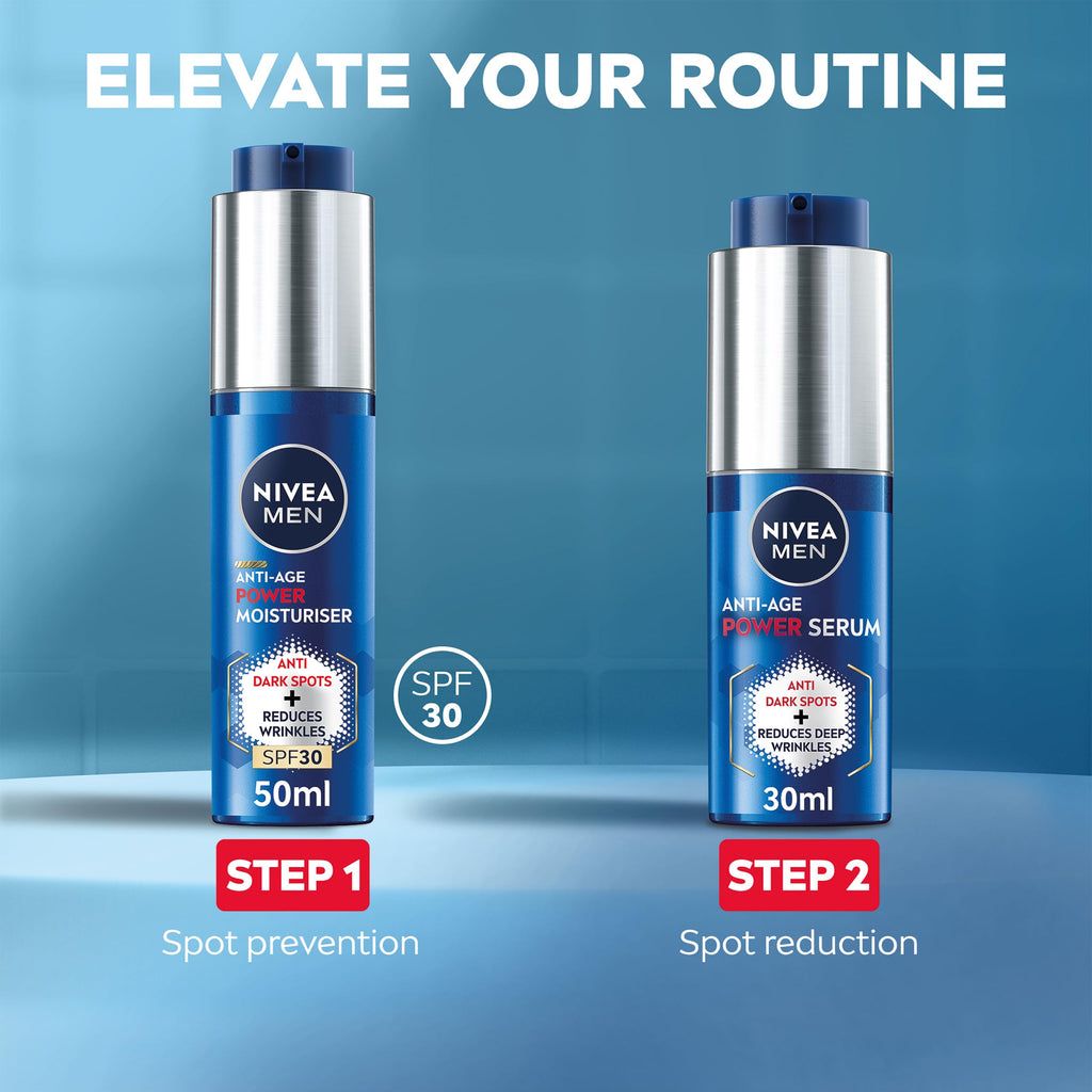 NIVEA MEN Anti-Age 2in1 Power Moisturiser (50ml), With SPF 30, Thiamidol, and Hyaluronic Acid for Sun Protection, Dark Spot Prevention, and Younger-Looking Skin - New