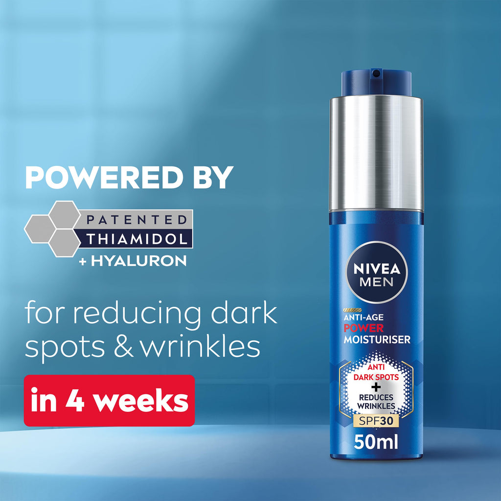 NIVEA MEN Anti-Age 2in1 Power Moisturiser (50ml), With SPF 30, Thiamidol, and Hyaluronic Acid for Sun Protection, Dark Spot Prevention, and Younger-Looking Skin - New