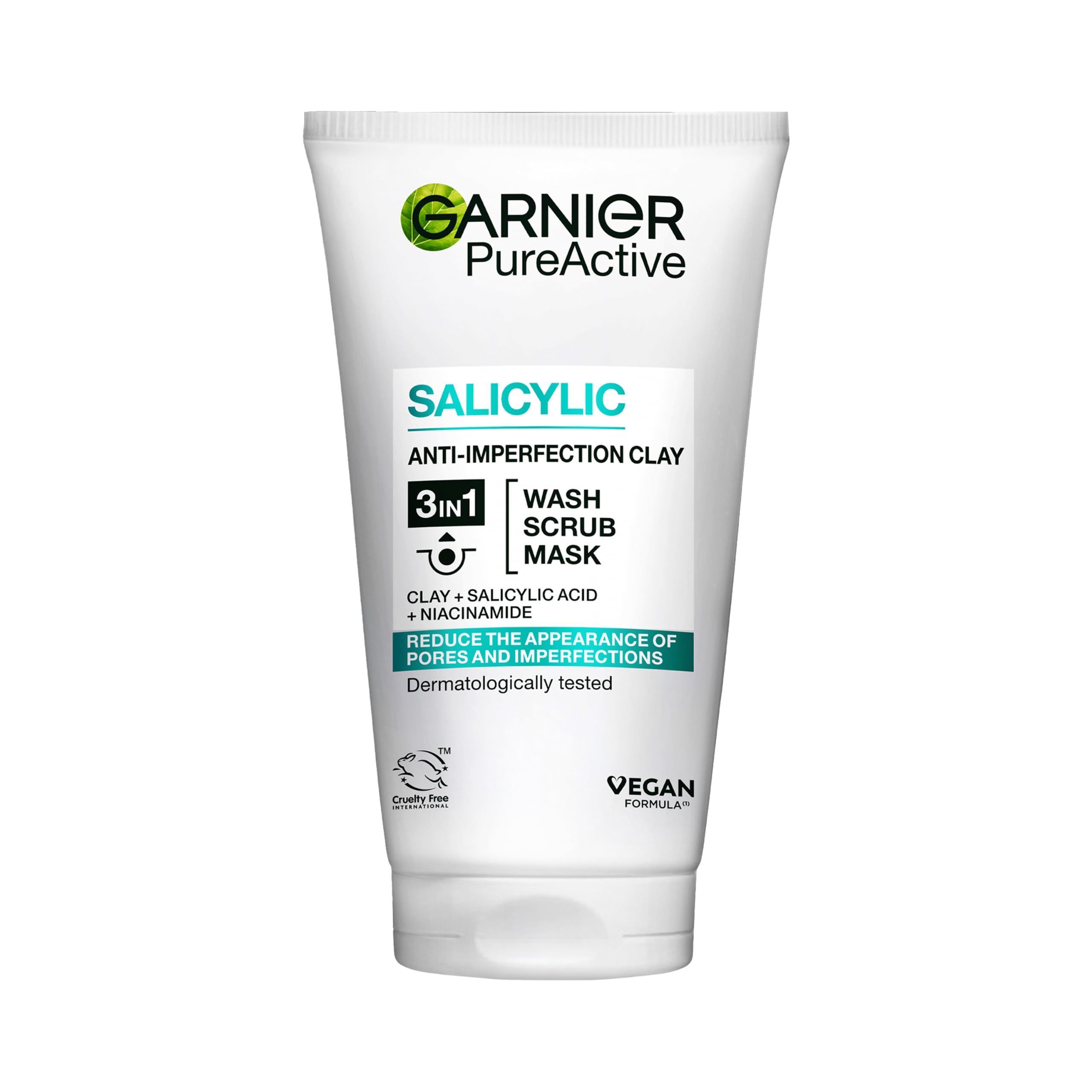 Garnier Pure Active 3in1 Clay Mask Wash Scrub - Oily Skin - 150ml - Cleansing Face Treatment - New