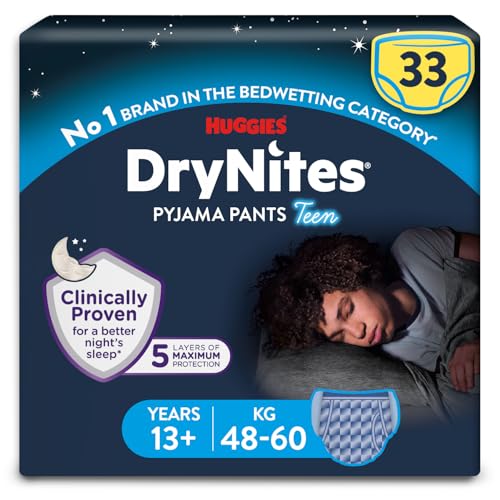 HUGGIES DryNites Pyjama Pants Boys 13+ Years 48-60KG 33 Pack Bedwetting Leak Free Nights - Damaged Box