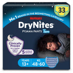 HUGGIES DryNites Pyjama Pants Boys 13+ Years 48-60KG 33 Pack Bedwetting Leak Free Nights - Damaged Box