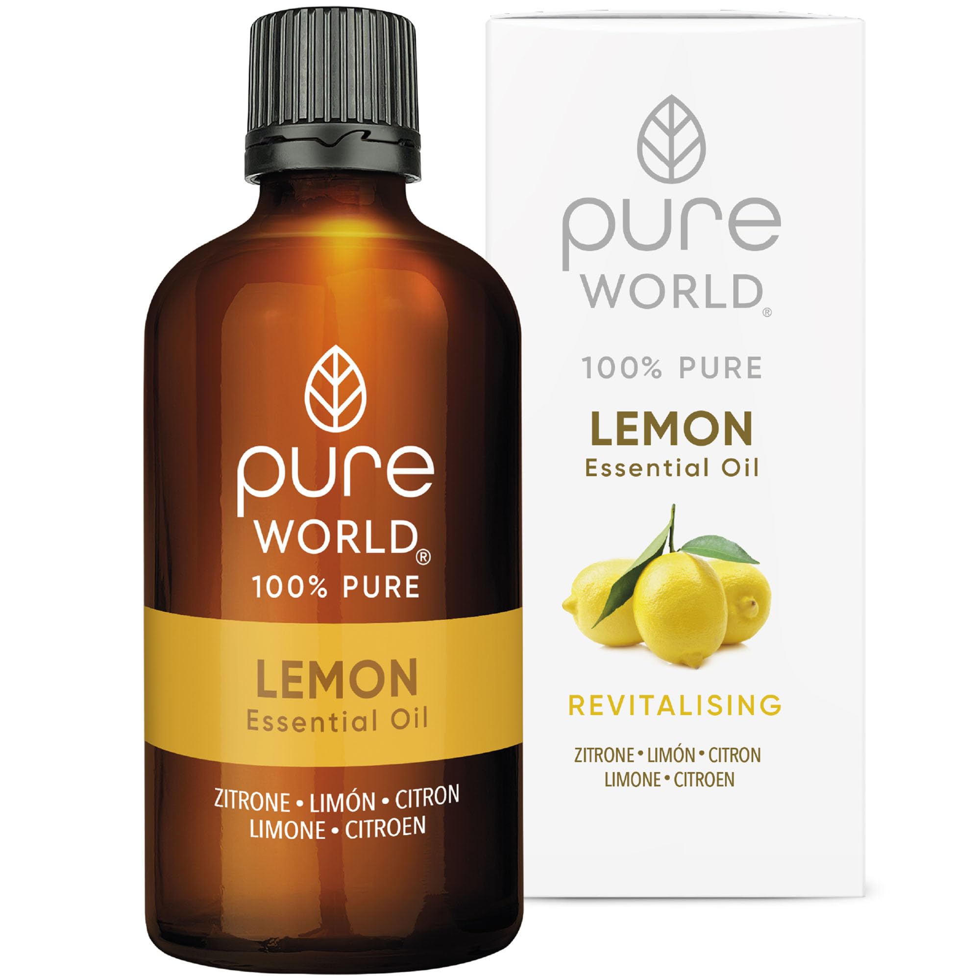 Pure World 100% Natural Lemon Essential Oil 100ml - Therapeutic Grade Pure Undiluted Bath Massage Aroma Diffuser - Damaged Box