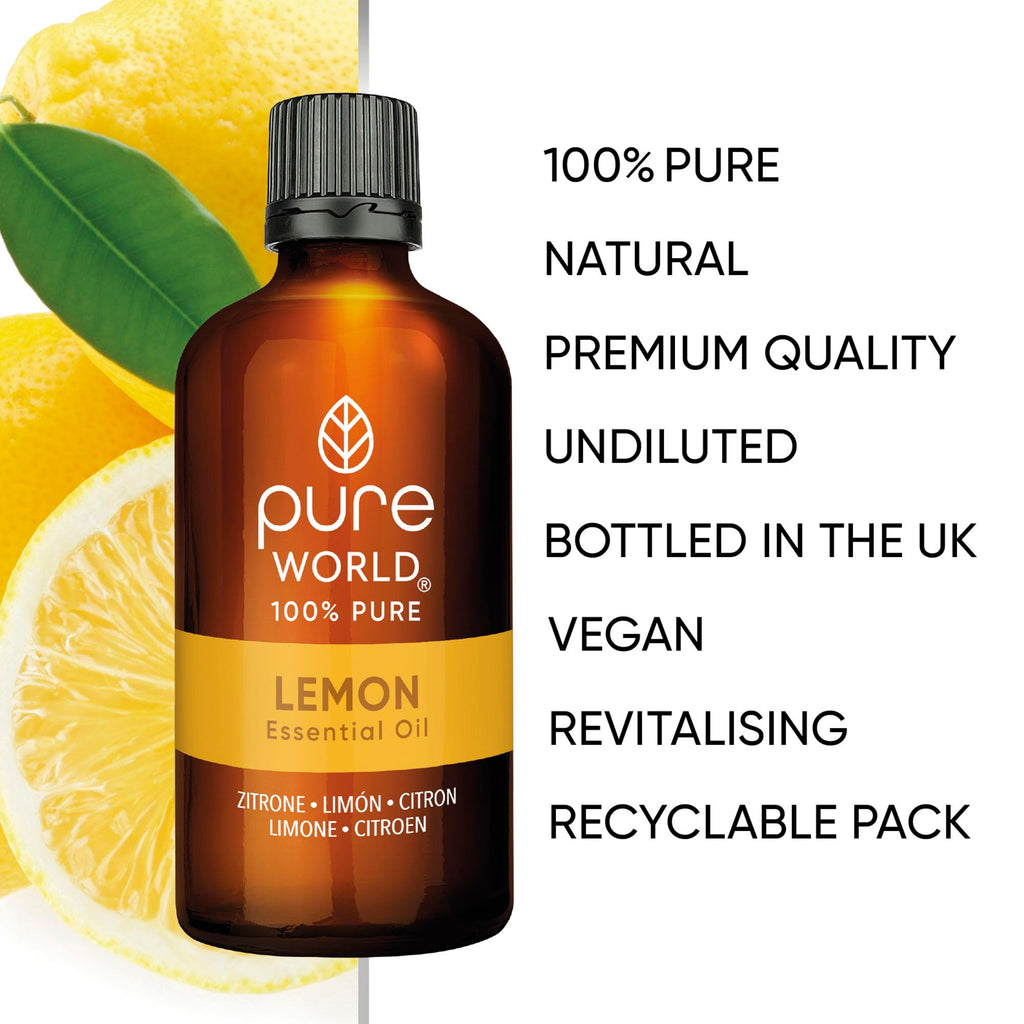 Pure World 100% Natural Lemon Essential Oil 100ml - Therapeutic Grade Pure Undiluted Bath Massage Aroma Diffuser - Damaged Box