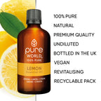 Pure World 100% Natural Lemon Essential Oil 100ml - Therapeutic Grade Pure Undiluted Bath Massage Aroma Diffuser - Damaged Box