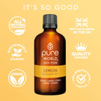 Pure World 100% Natural Lemon Essential Oil 100ml - Therapeutic Grade Pure Undiluted Bath Massage Aroma Diffuser - Damaged Box