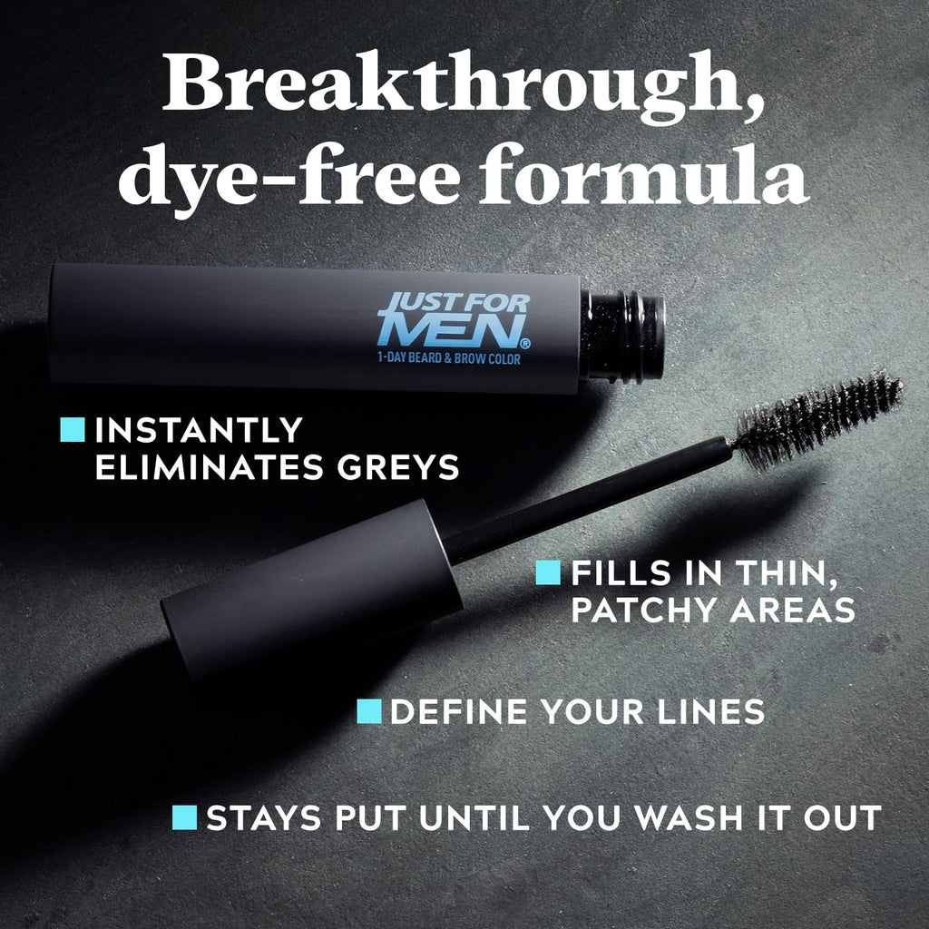 Just For Men Beard & Brow Colour - Real Black Brush-In Wash-Out Temporary Hair Dye - New