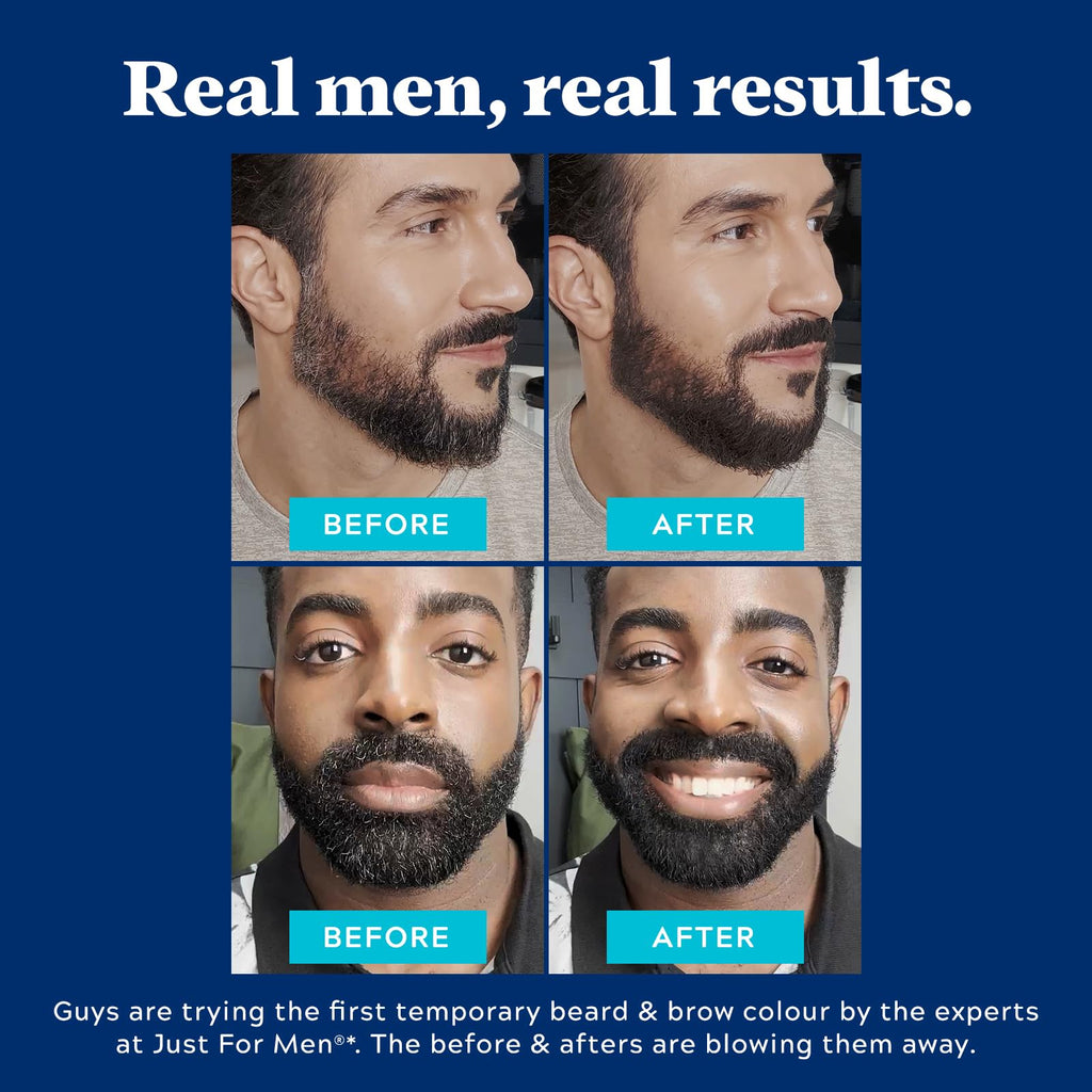 Just For Men Beard & Brow Colour - Real Black Brush-In Wash-Out Temporary Hair Dye - New