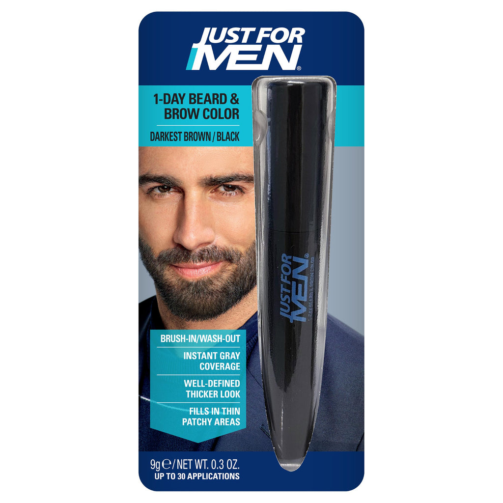 Just For Men Beard & Brow Colour - Real Black Brush-In Wash-Out Temporary Hair Dye - New