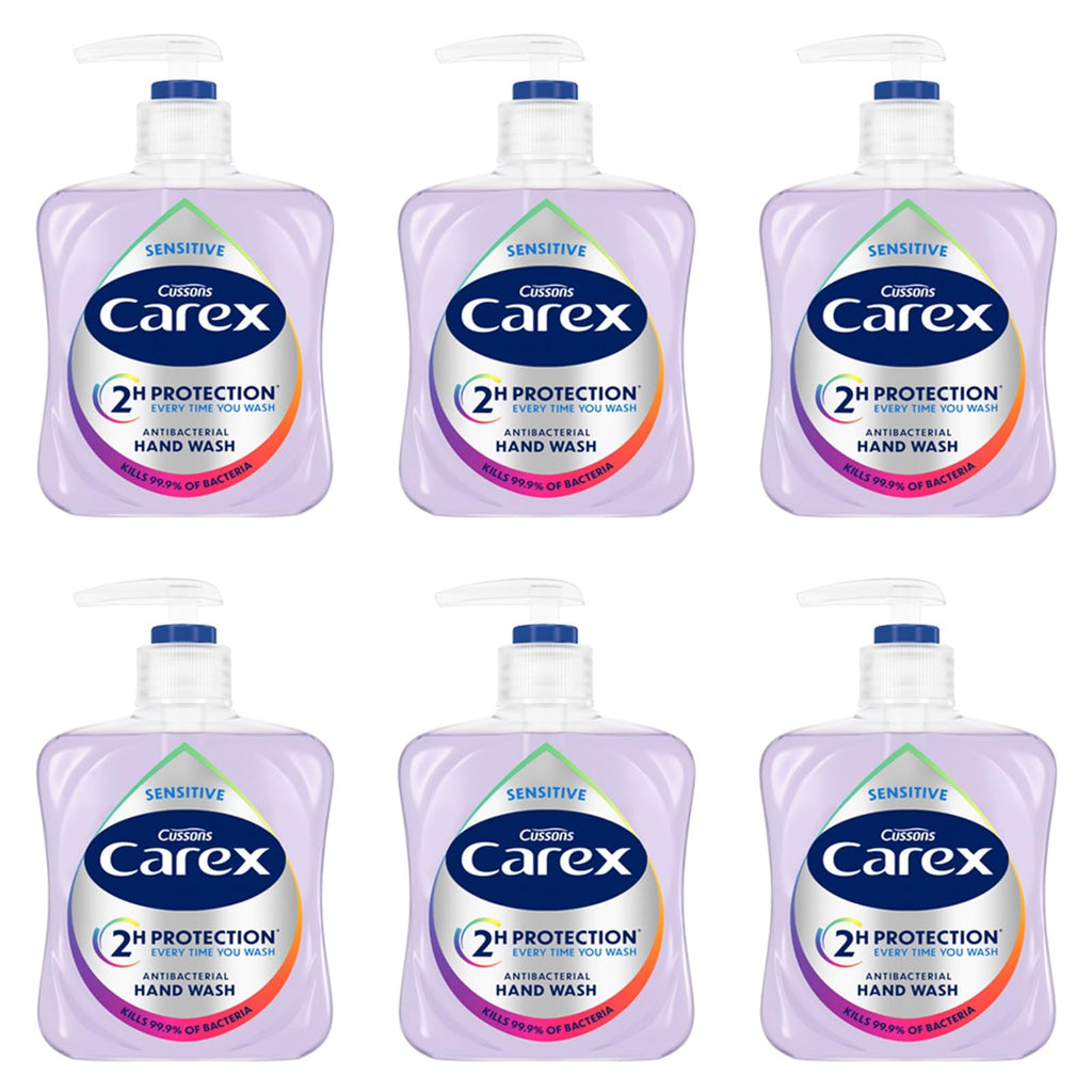 Carex Dermacare Sensitive Antibacterial Hand Wash Soap - Gentle Skin Protection - 6 x 250ml Bulk Pack - New