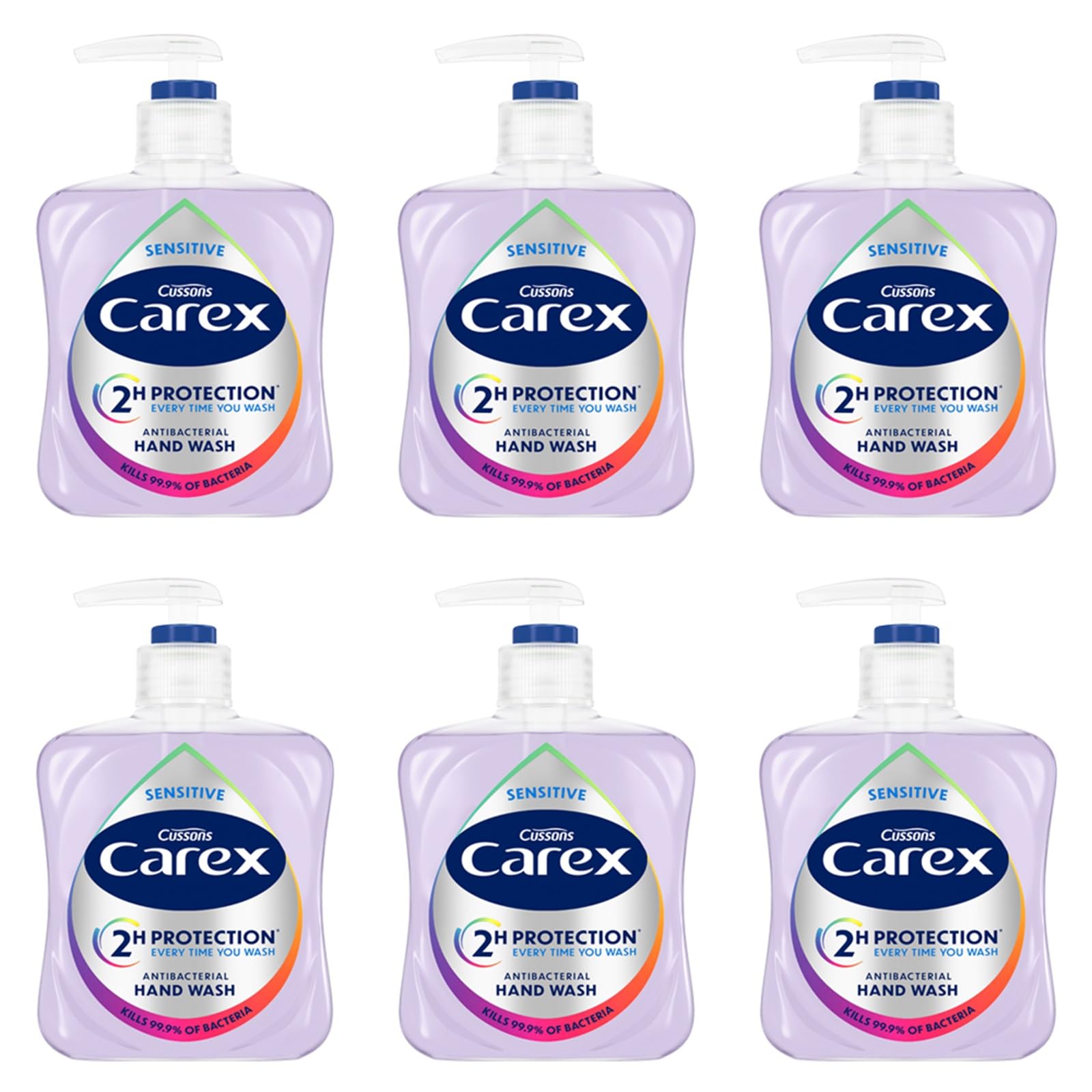 Carex Dermacare Sensitive Antibacterial Hand Wash Soap - Gentle Skin Protection - 6 x 250ml Bulk Pack - New