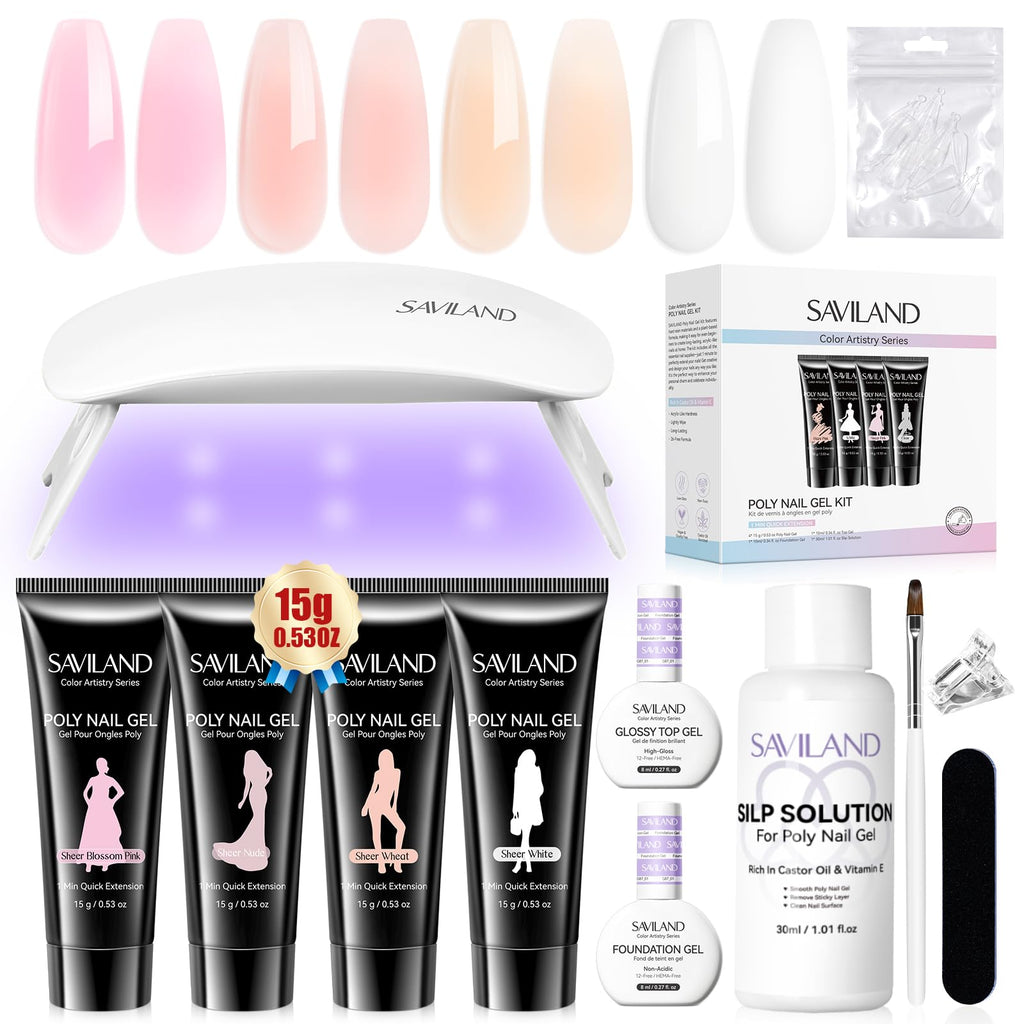 SAVILAND Poly Nail Gel Kit - All-in-1 Polygel Nail Kit with UV Lamp Light - Nail Extension Set - Damaged Box