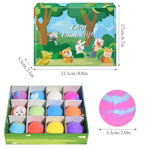 Kids Bath Bombs 12 Pcs with Animal Surprise - Organic Natural Spa Fizzies Gift Set for Girls & Boys - Christmas Birthday - Damaged Box - BBE 03/2029