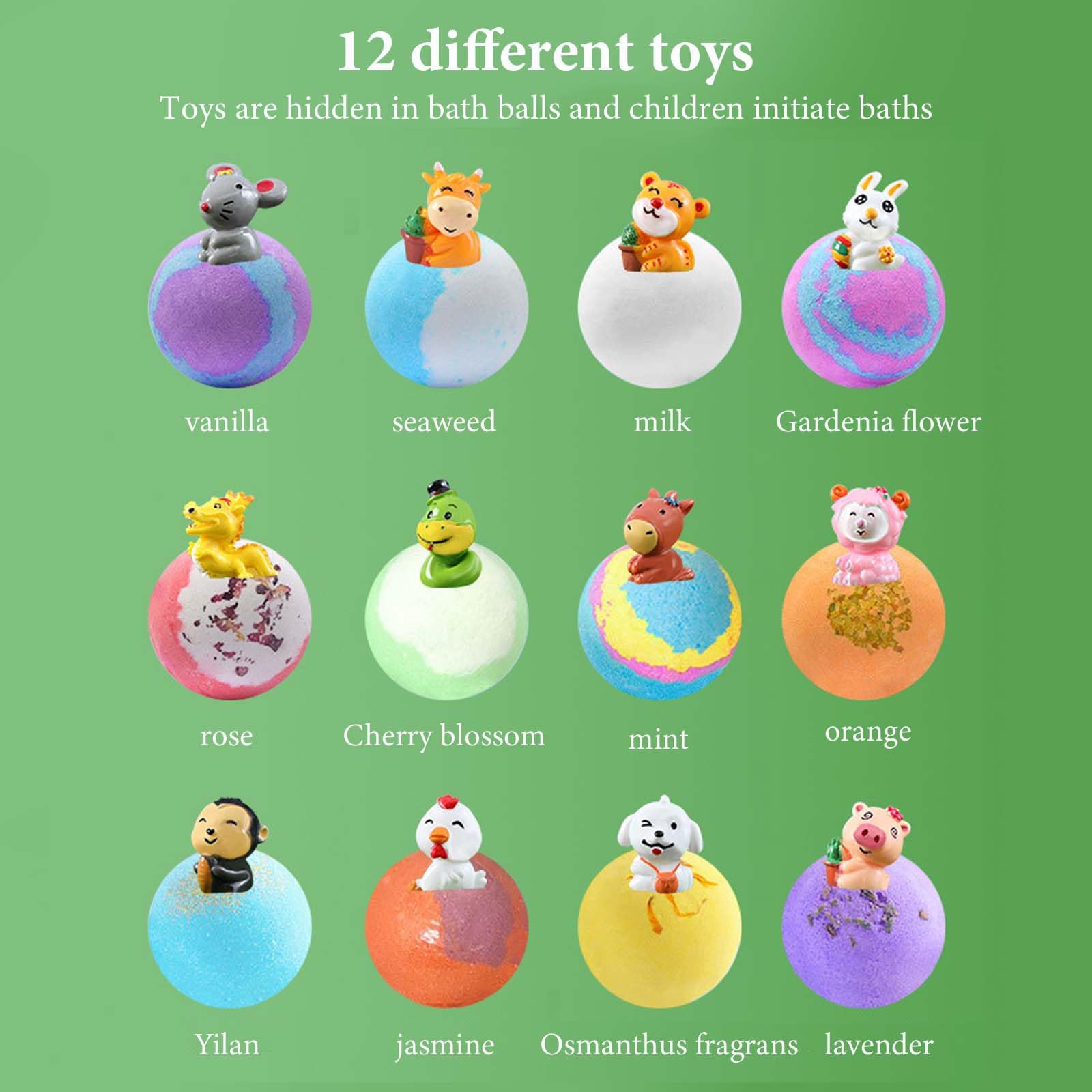 Kids Bath Bombs 12 Pcs with Animal Surprise - Organic Natural Spa Fizzies Gift Set for Girls & Boys - Christmas Birthday - Damaged Box - BBE 03/2029