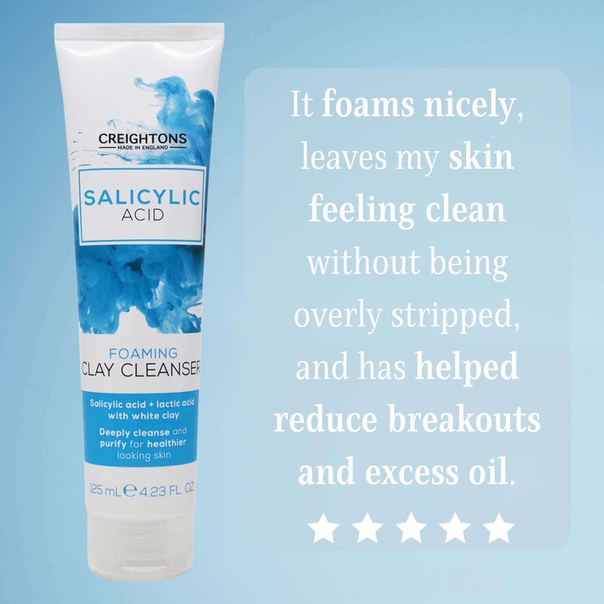 Creightons Salicylic Acid Foaming Clay Cleanser 125ml - Lactic Acid White Clay Deep Cleanse Purify Face Wash - New