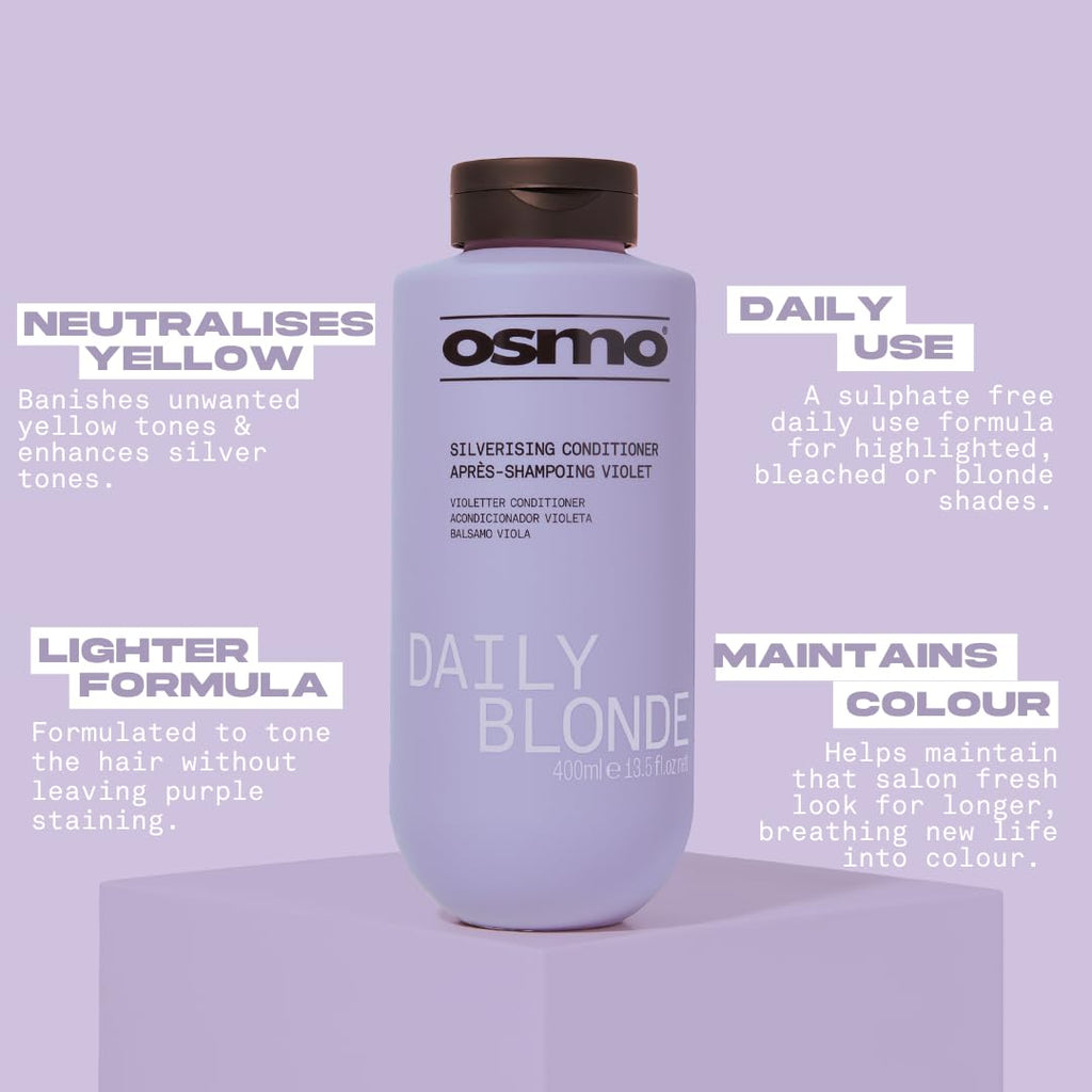 Osmo Daily Blonde Silverising Conditioner 400ml - Purple Toning Hair Treatment for Blonde, Grey & White Hair - New
