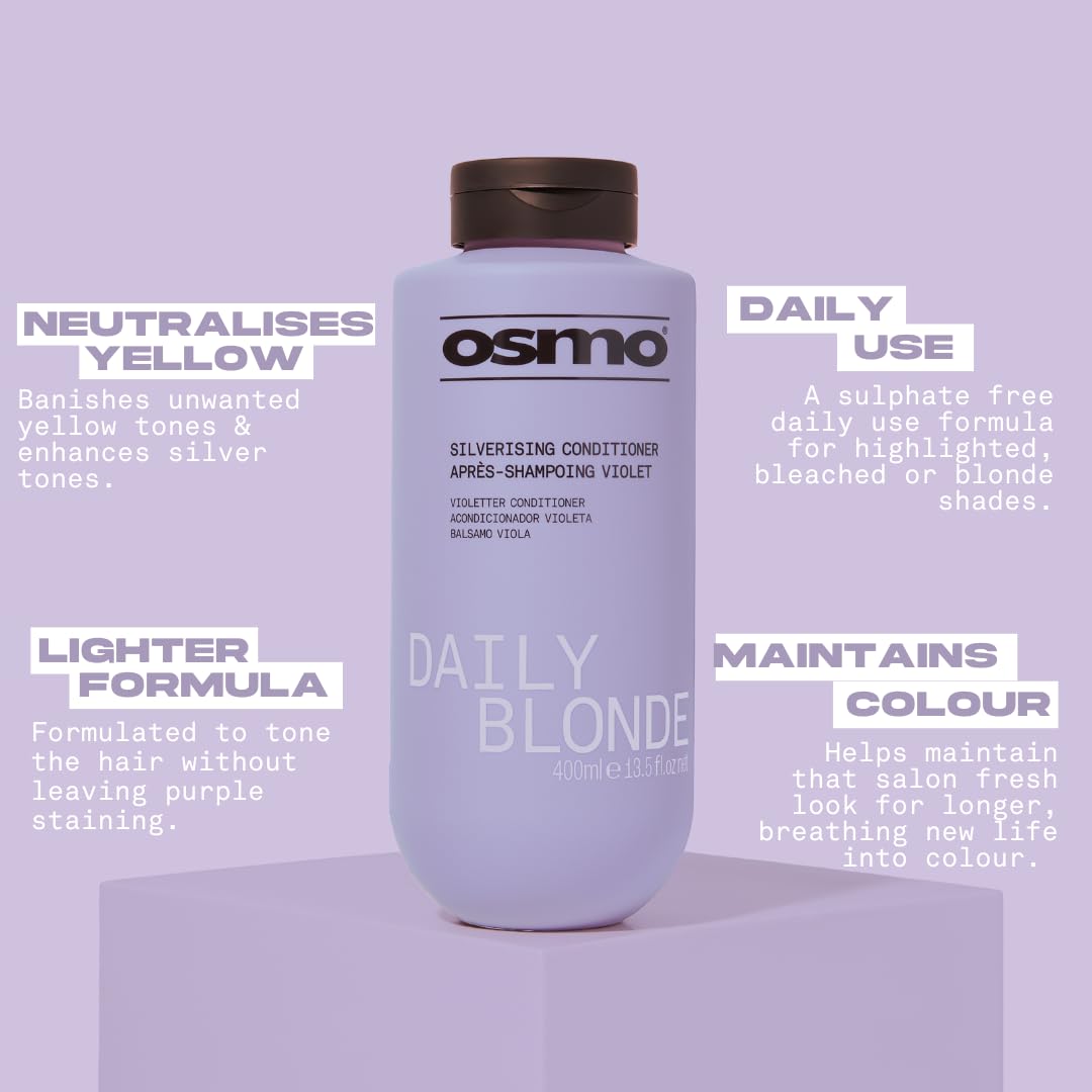 Osmo Daily Blonde Silverising Conditioner 400ml - Purple Toning Hair Treatment for Blonde, Grey & White Hair - New