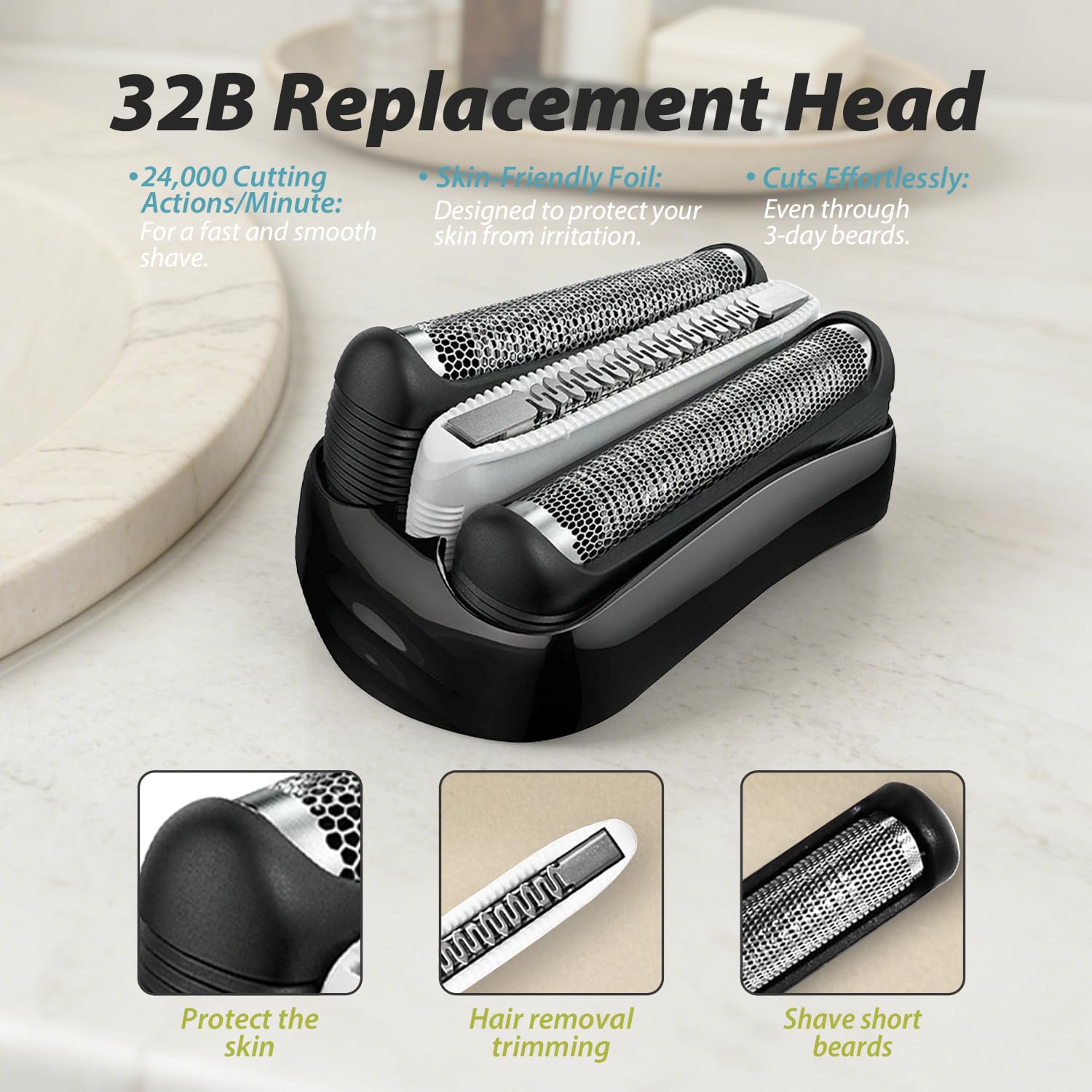 Braun 32B Replacement Shaver Head Cassette - Compatible with Series 3 3040s 3010s 310s 3000s 3050cc 3080s - Black Foil & Cutter - Damaged Box