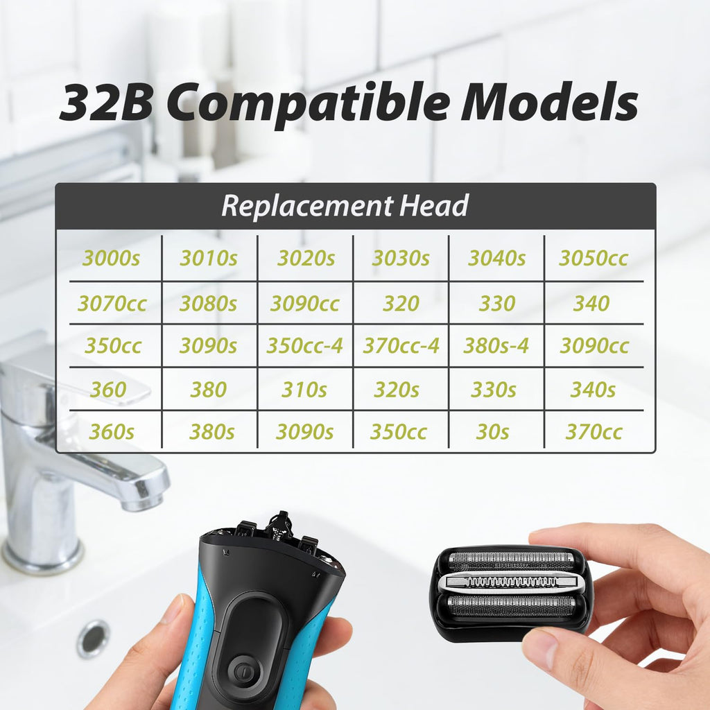 Braun 32B Replacement Shaver Head Cassette - Compatible with Series 3 3040s 3010s 310s 3000s 3050cc 3080s - Black Foil & Cutter - Damaged Box