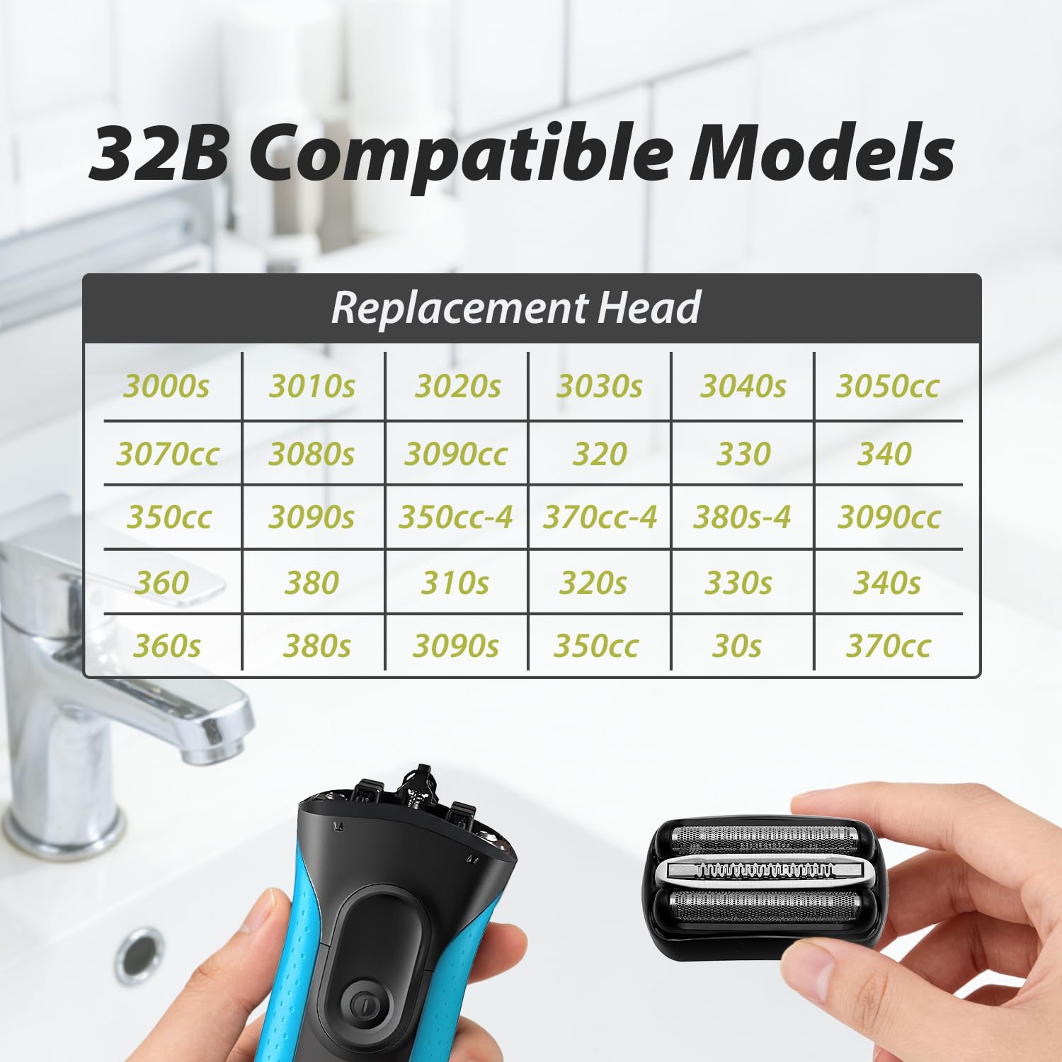 Braun 32B Replacement Shaver Head Cassette - Compatible with Series 3 3040s 3010s 310s 3000s 3050cc 3080s - Black Foil & Cutter - Damaged Box