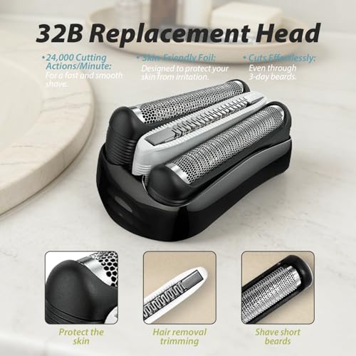 Braun 32B Replacement Shaver Head Cassette - Compatible with Series 3 3040s 3010s 310s 3000s 3050cc 3080s - Black Foil & Cutter - Damaged Box